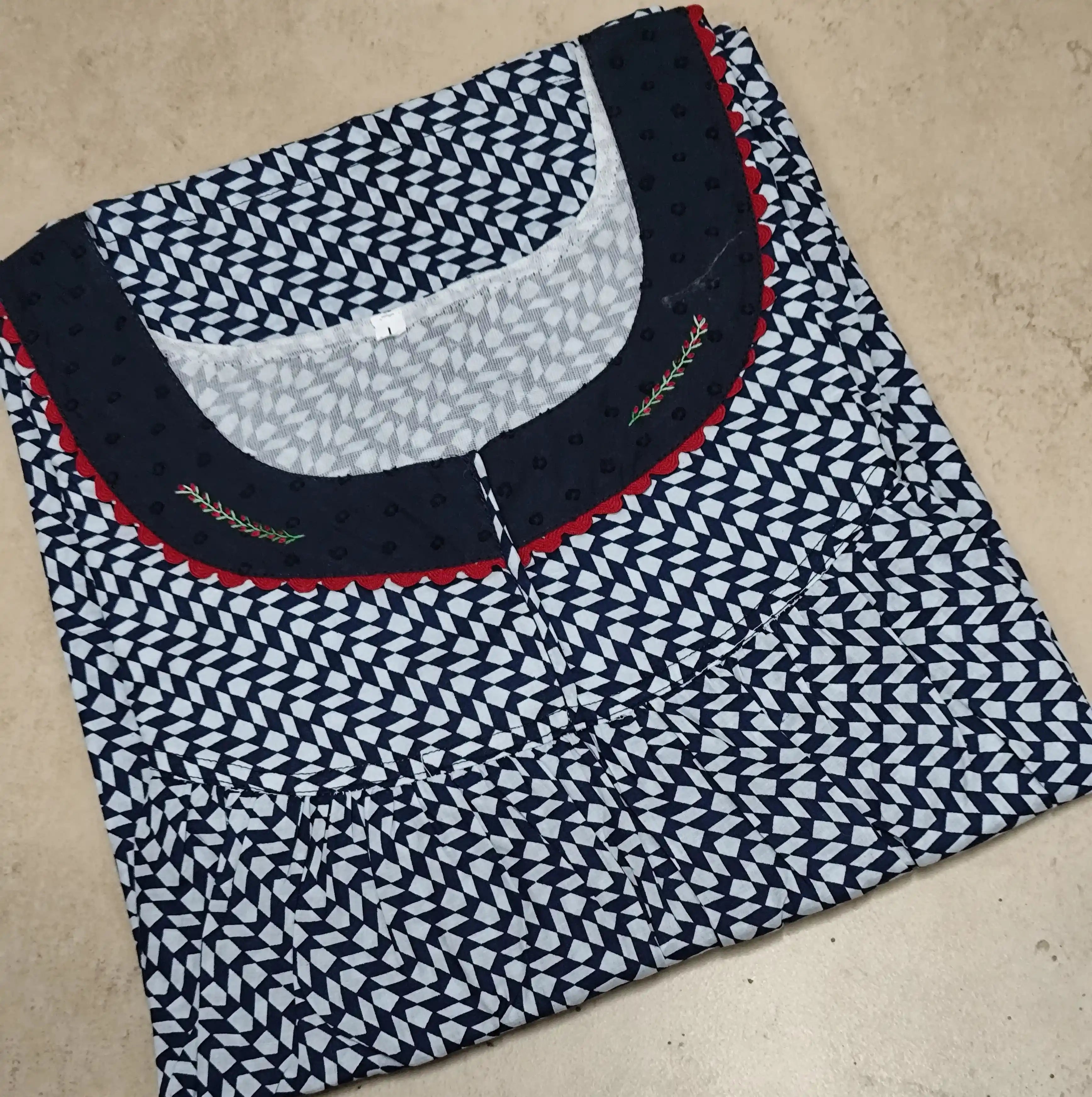 Cotton Pleated, With Pockets, No Open Large Printed Nighty