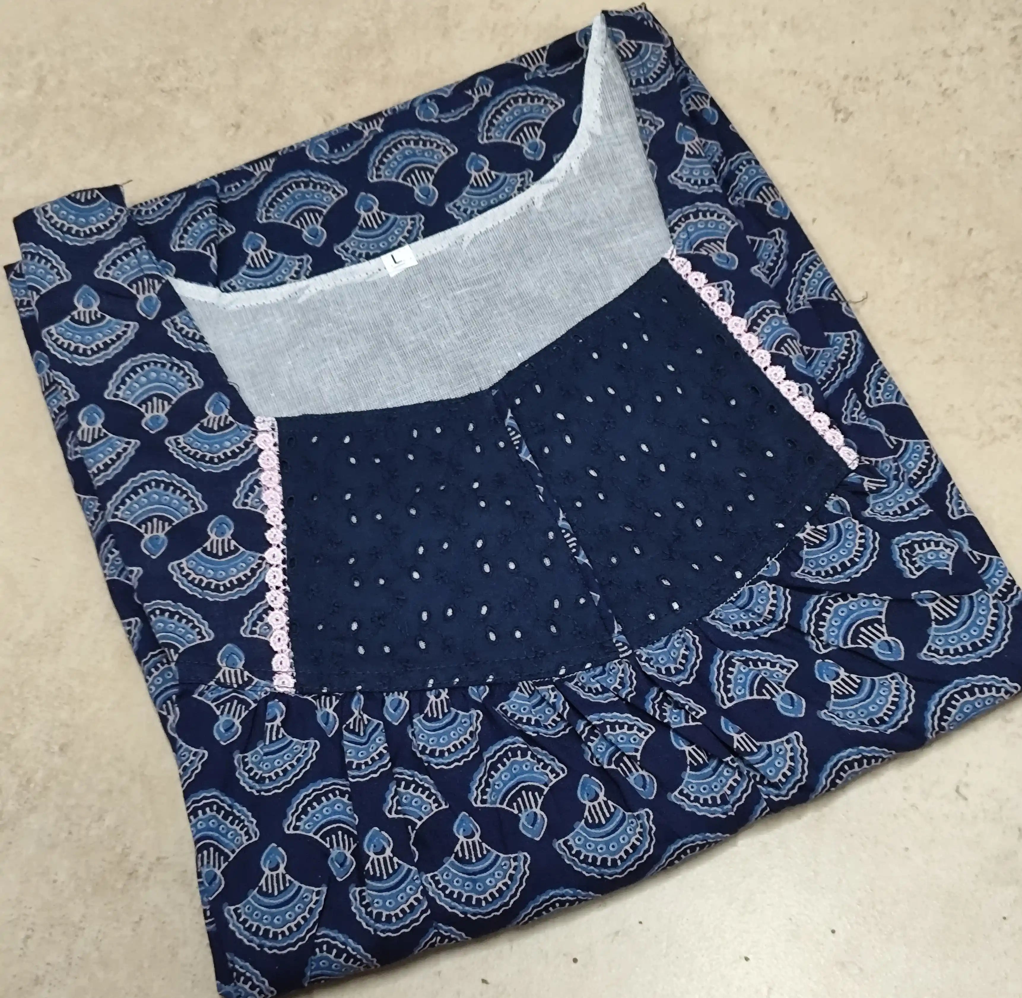 Cotton Pleated, With Pockets, No Open Large Printed Nighty
