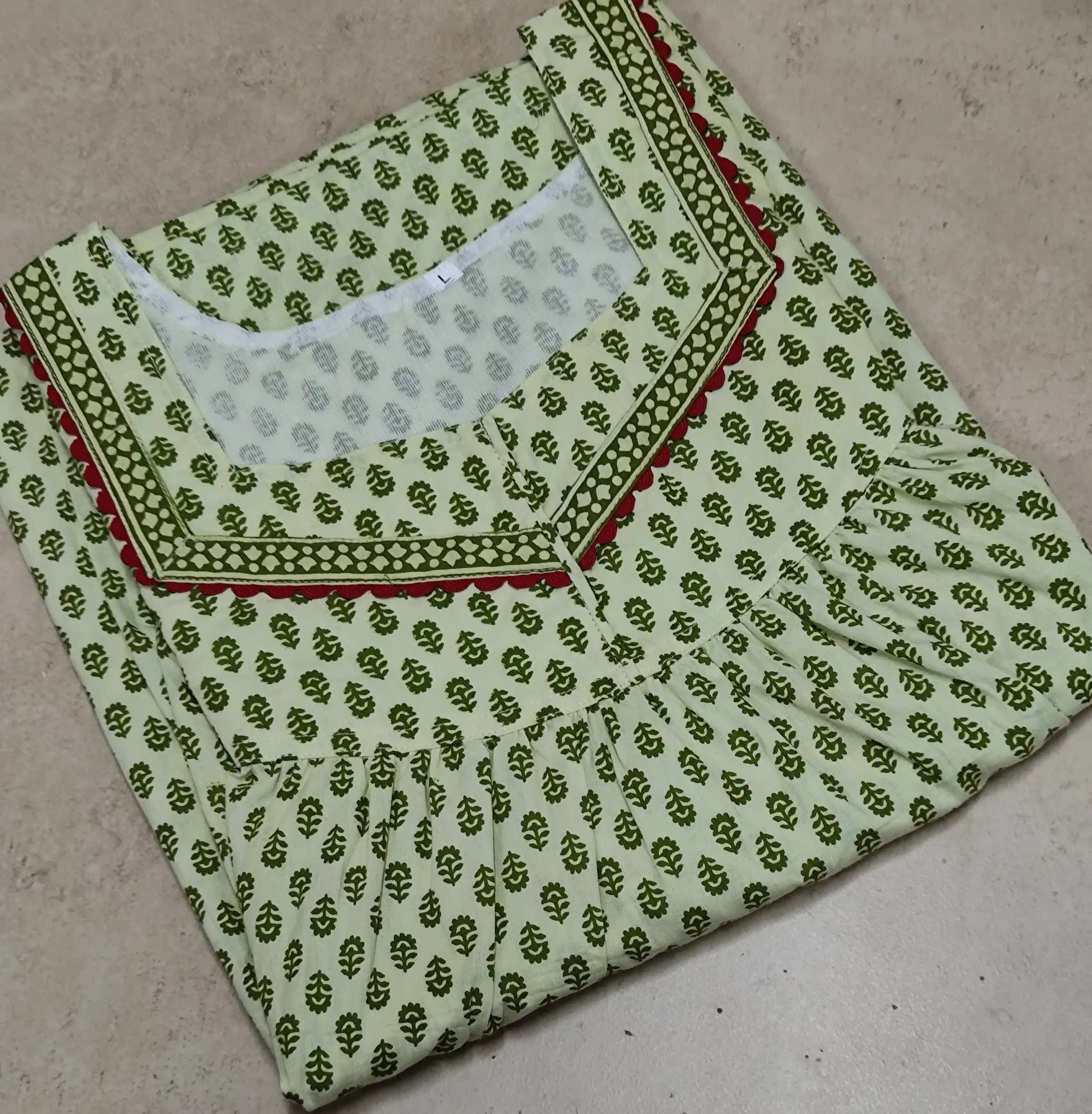 Cotton Pleated, With Pockets, No Open Large Printed Nighty