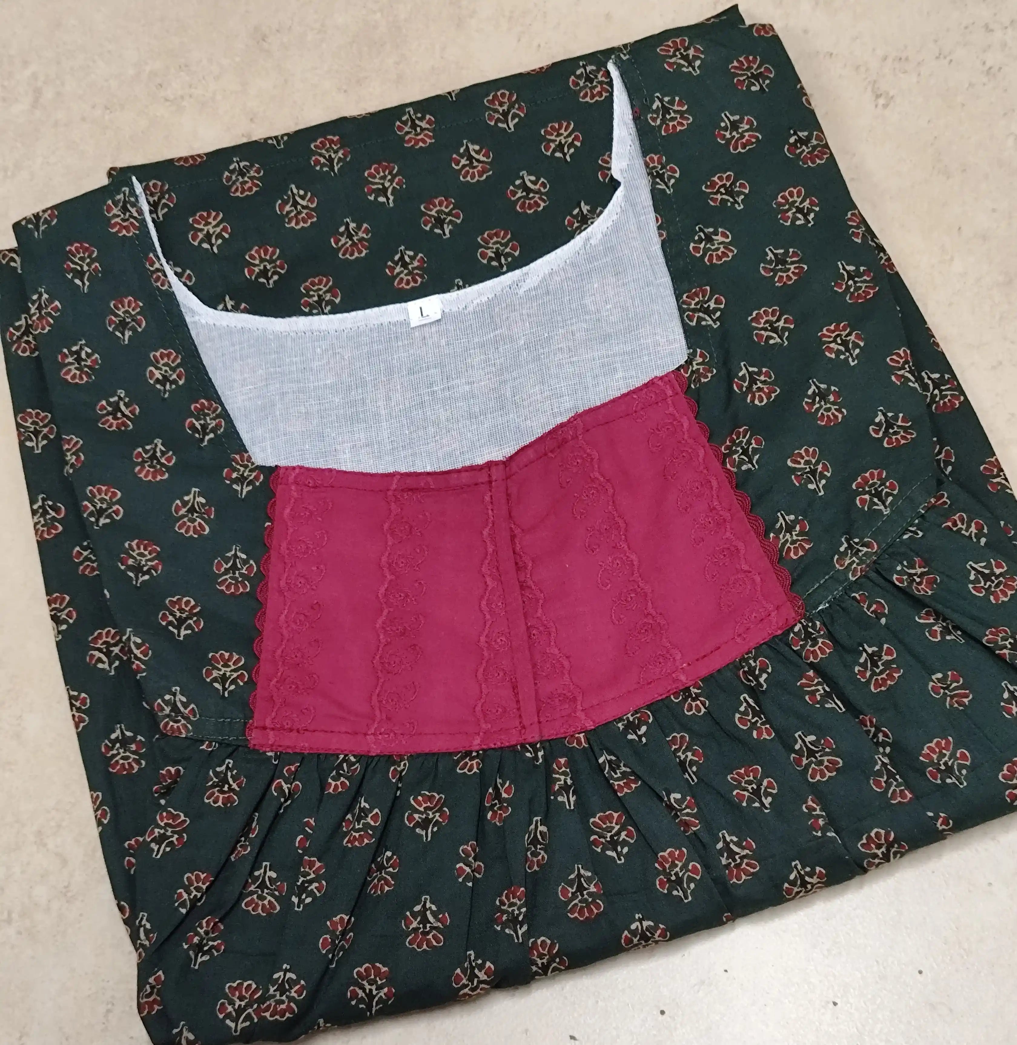 Cotton Pleated, With Pockets, No Open Large Printed Nighty