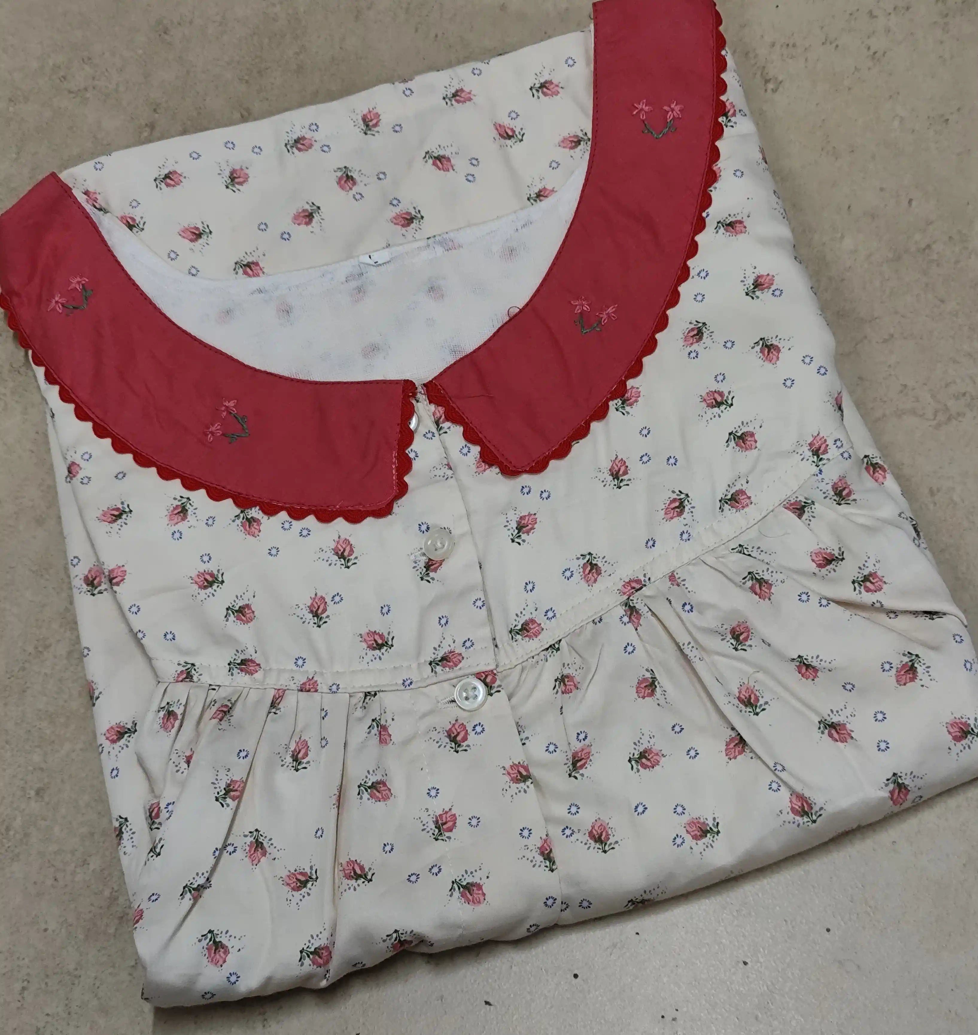 Cotton Pleated, With Pockets, No Open Large Printed Nighty