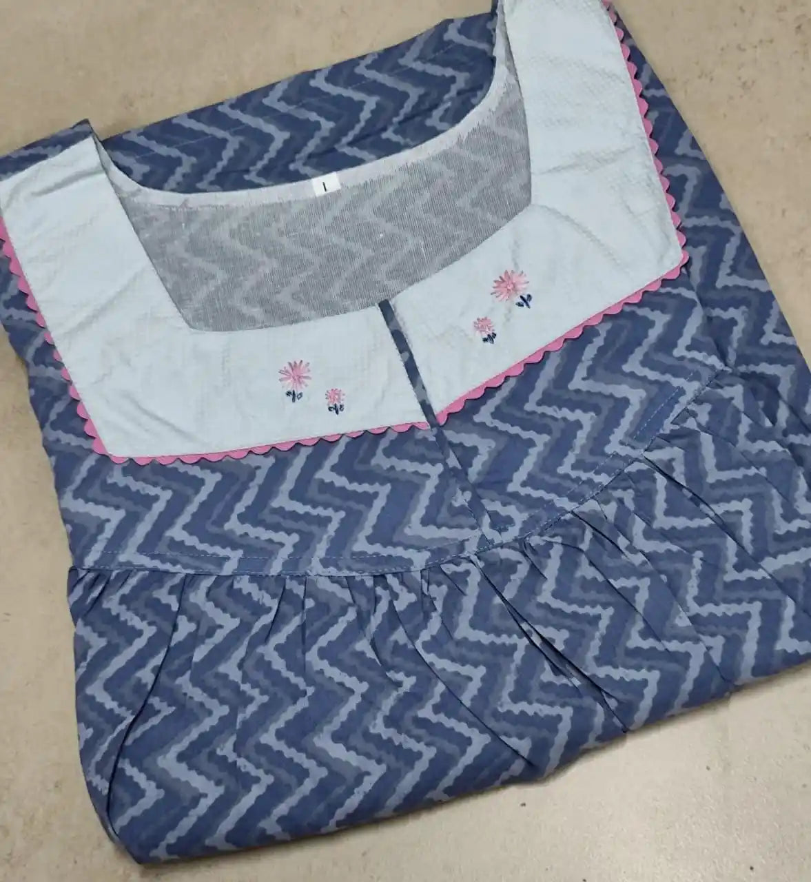 Cotton Pleated, With Pockets, No Open Large Printed Nighty