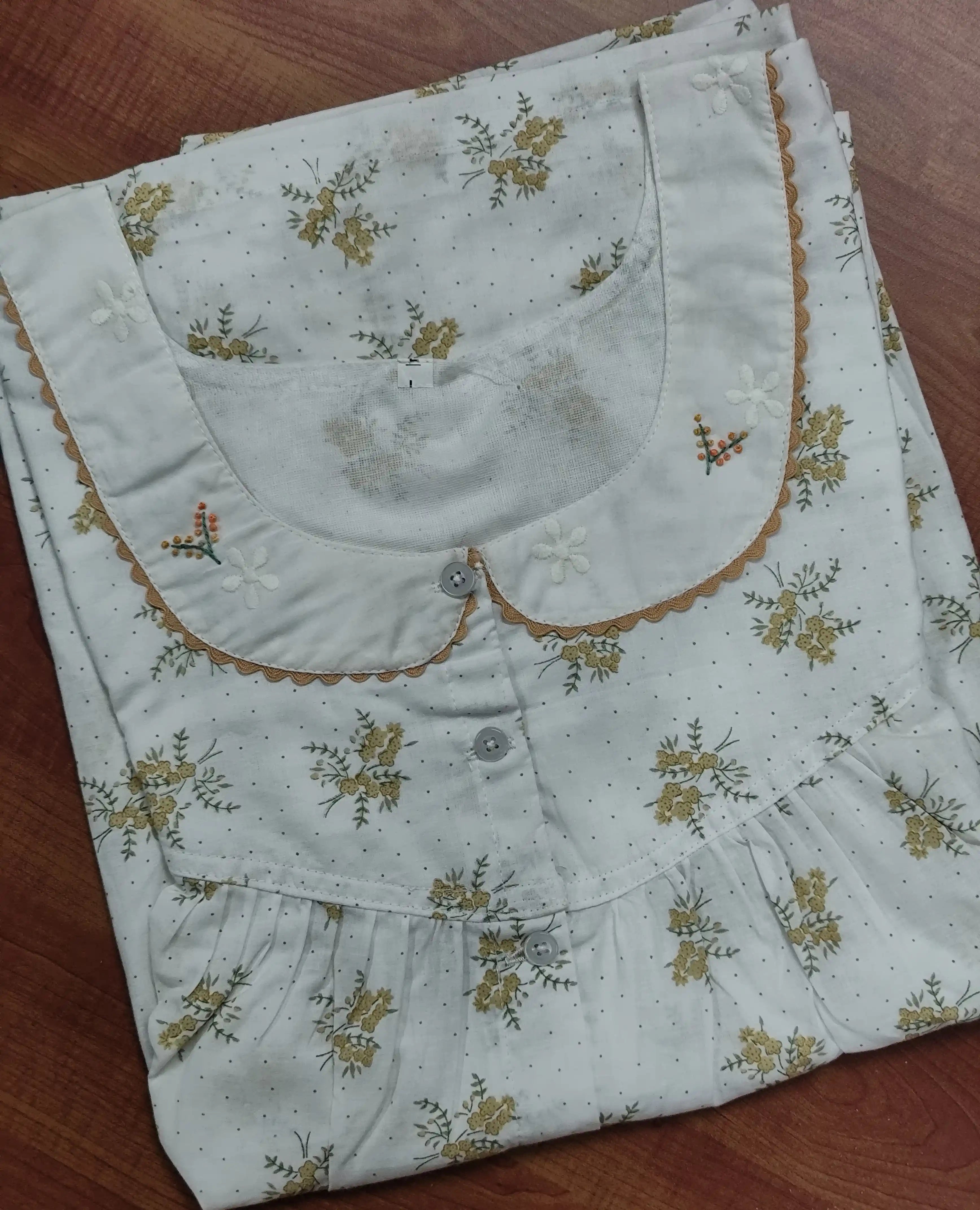 Cotton Pleated, With Pockets, Full Open Large Printed Nighty