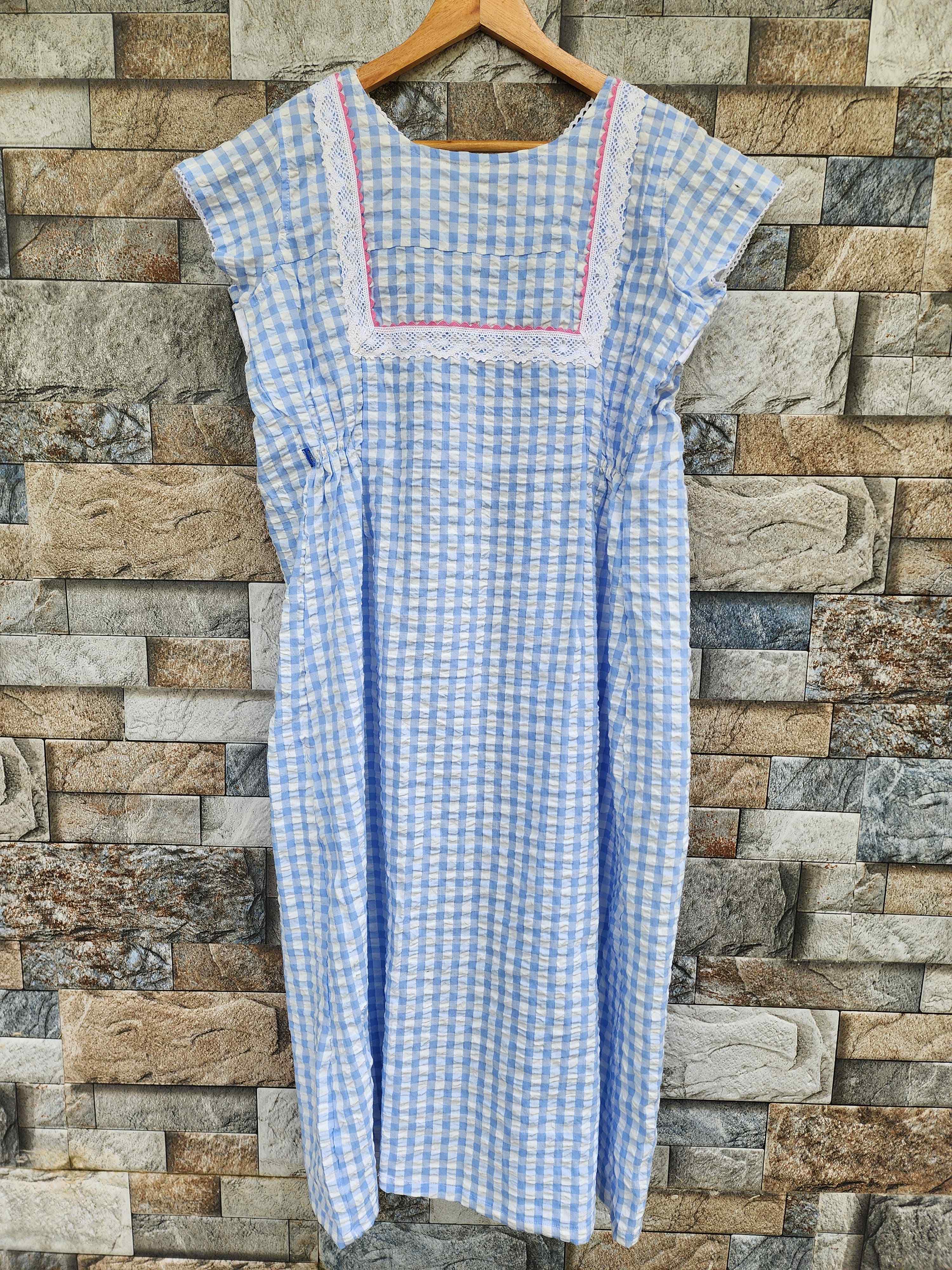 Cotton Pleated, With Pockets, Back A-line, Full Open, Side elastic Small Printed Frock Nighty