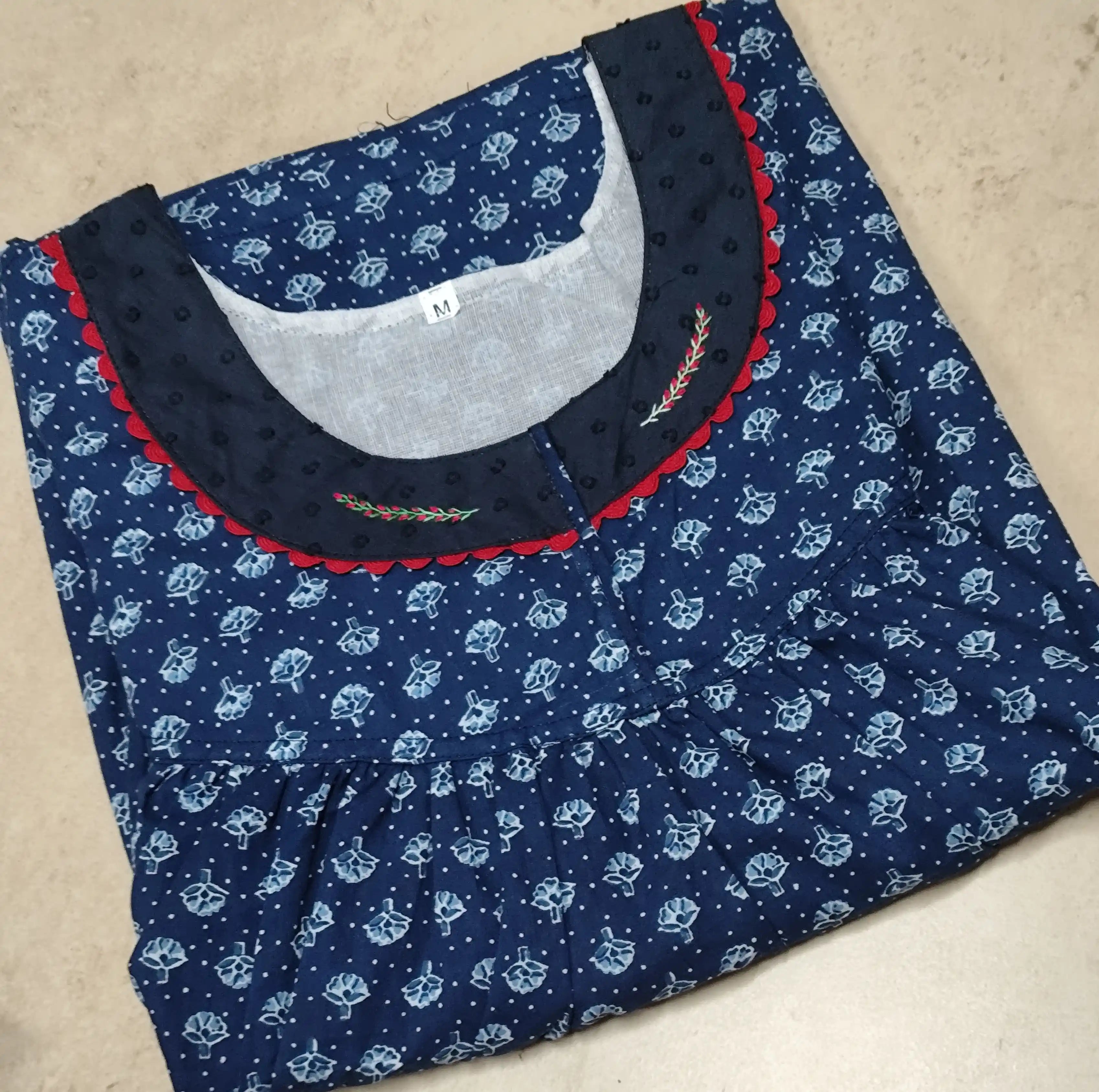 Soft Cotton Pleated, With Pockets, No Open Large Printed Nighty
