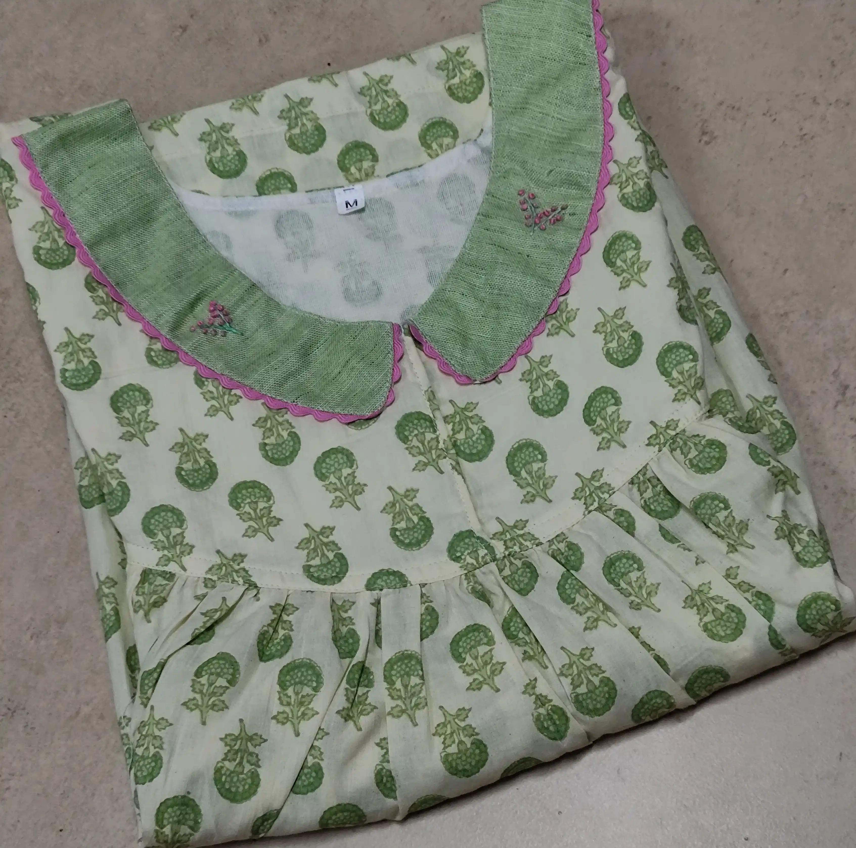 Soft Cotton Pleated, With Pockets, No Open Large Printed Nighty