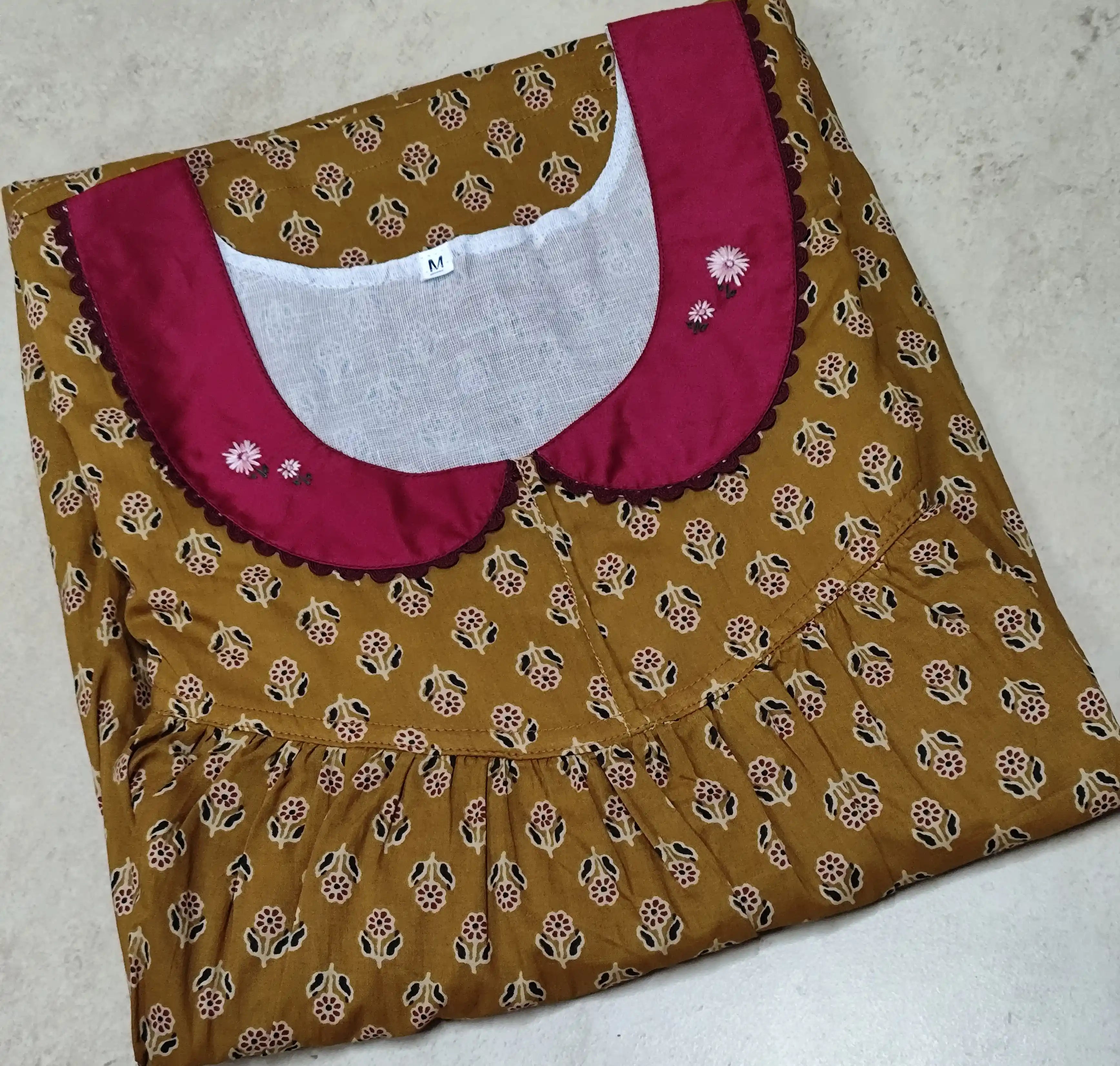 Soft Cotton Pleated, With Pockets, No Open Small Printed Nighty