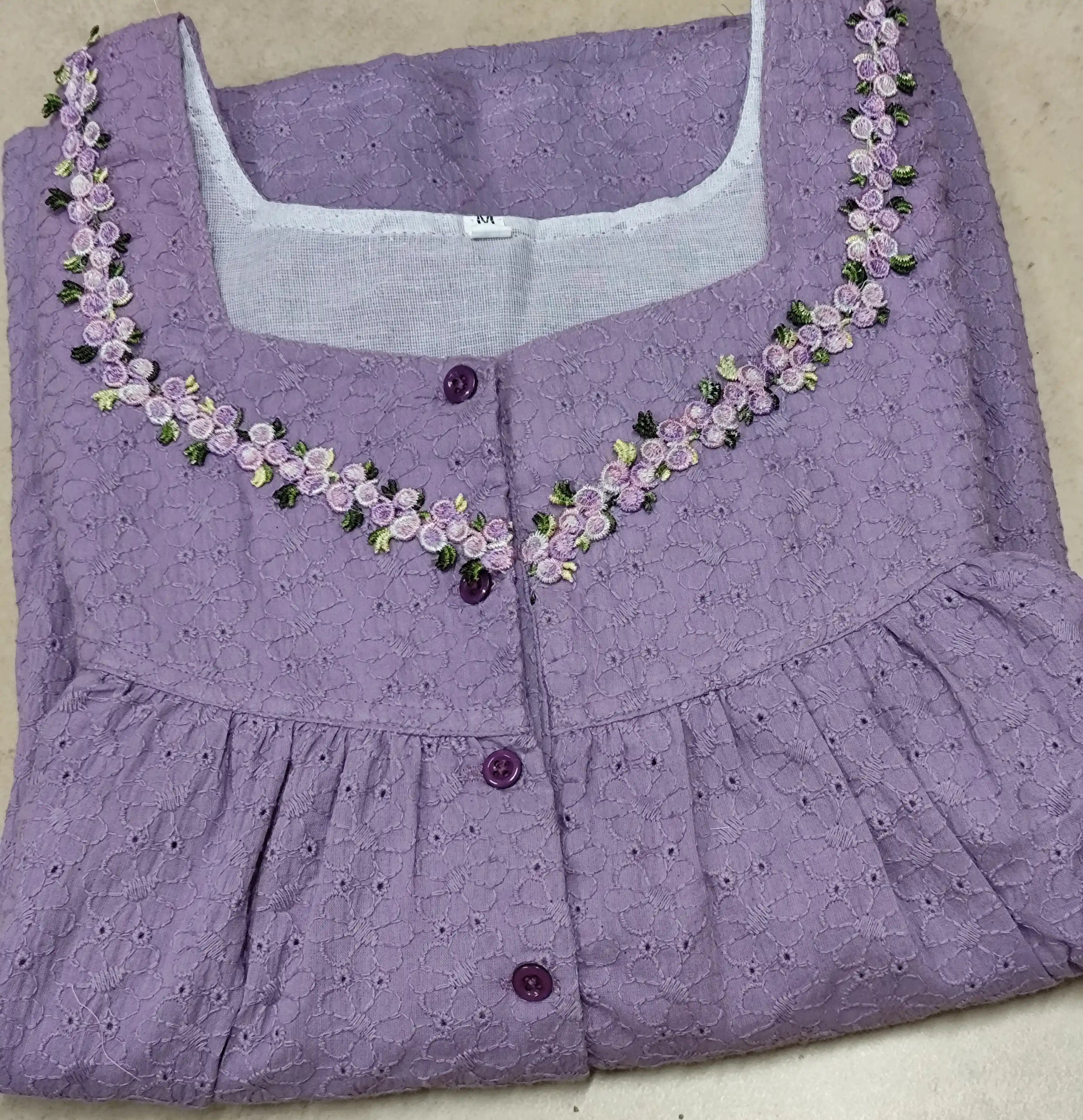 Hacoba Pleated, With Pockets, Half Open Small Printed Nighty