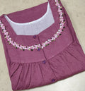 Hacoba Pleated, With Pockets, Half Open Small Printed Nighty