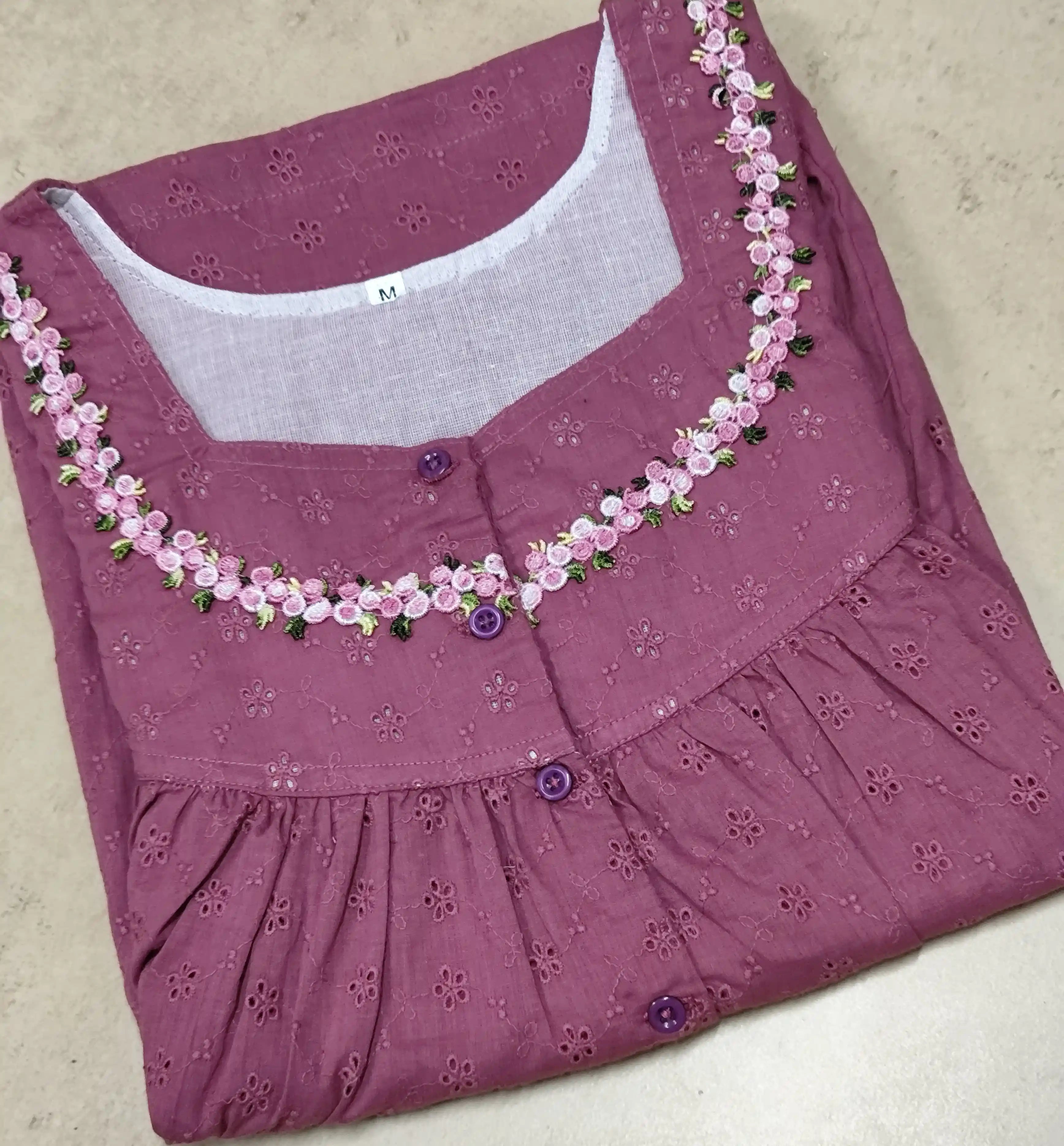 Hacoba Pleated, With Pockets, Half Open Small Printed Nighty
