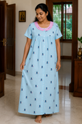 Cotton Pleated, With Pockets, Half Open Medium Printed Nighty