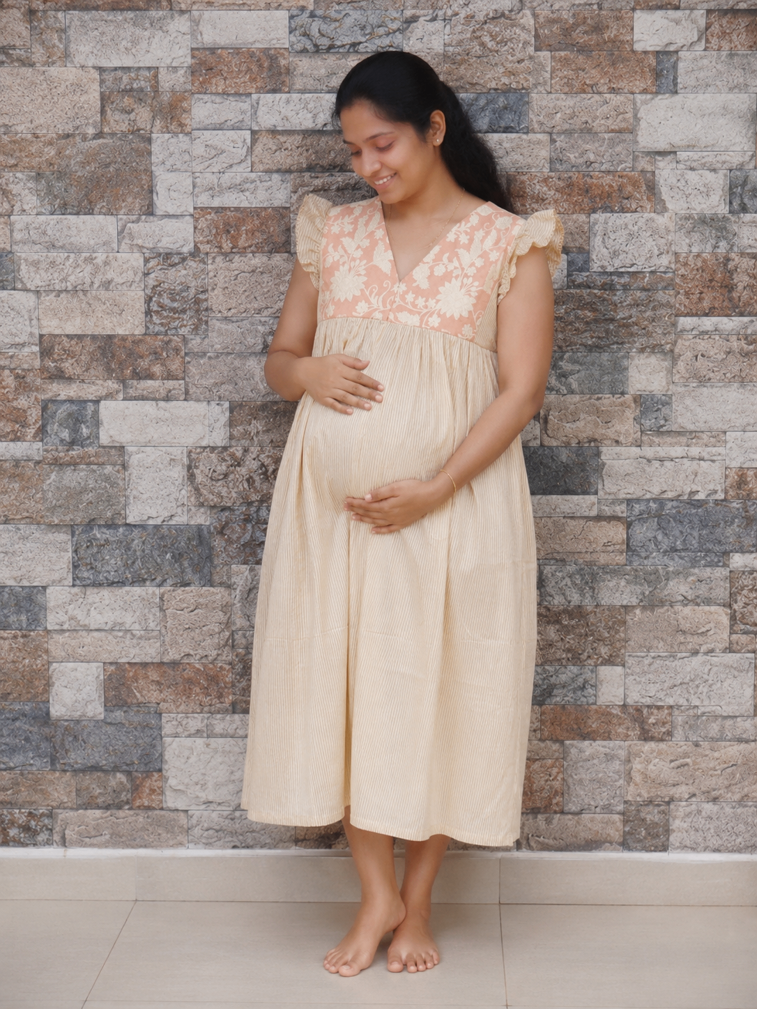 Cotton Pleated, With Pockets, Central zip Large Printed Maternity Wear
