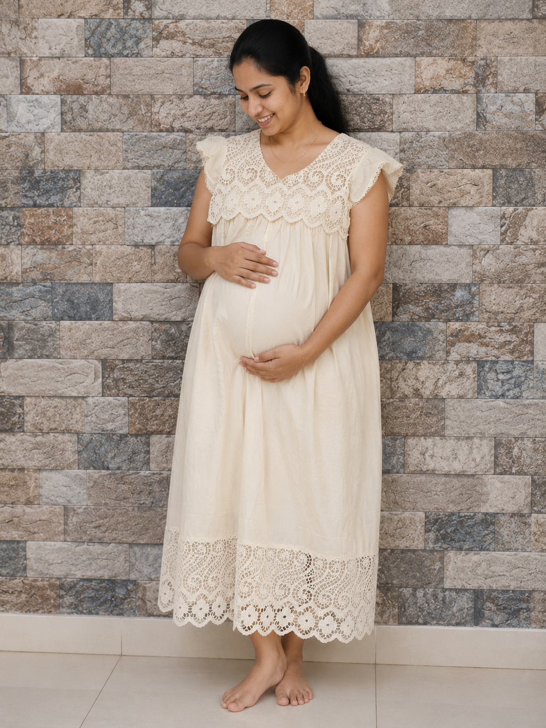 Cotton Pleated, With Pockets, Central zip Large Printed Maternity Wear