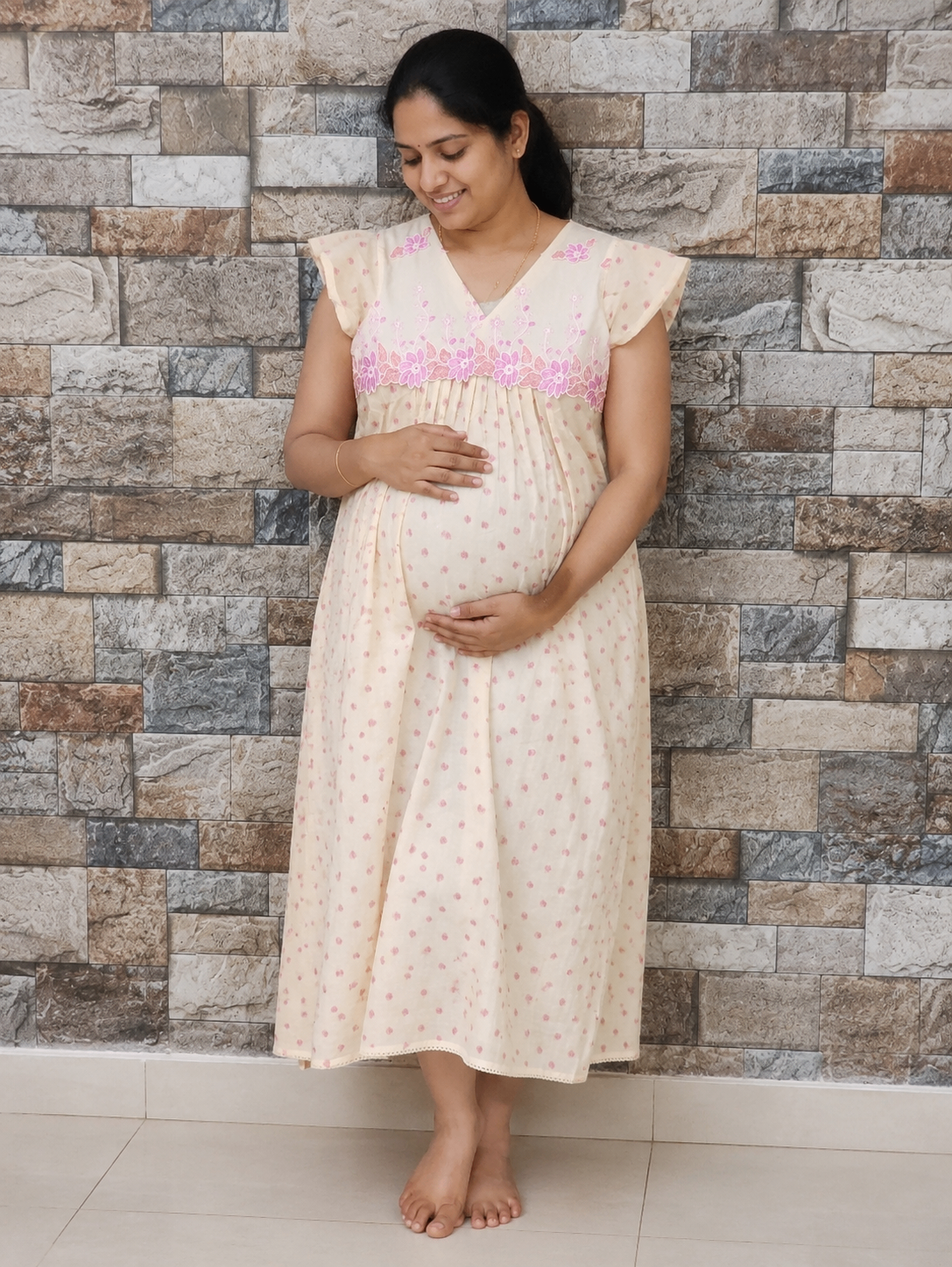 Cotton Pleated, Side zip, With Pockets Medium Printed Maternity Wear