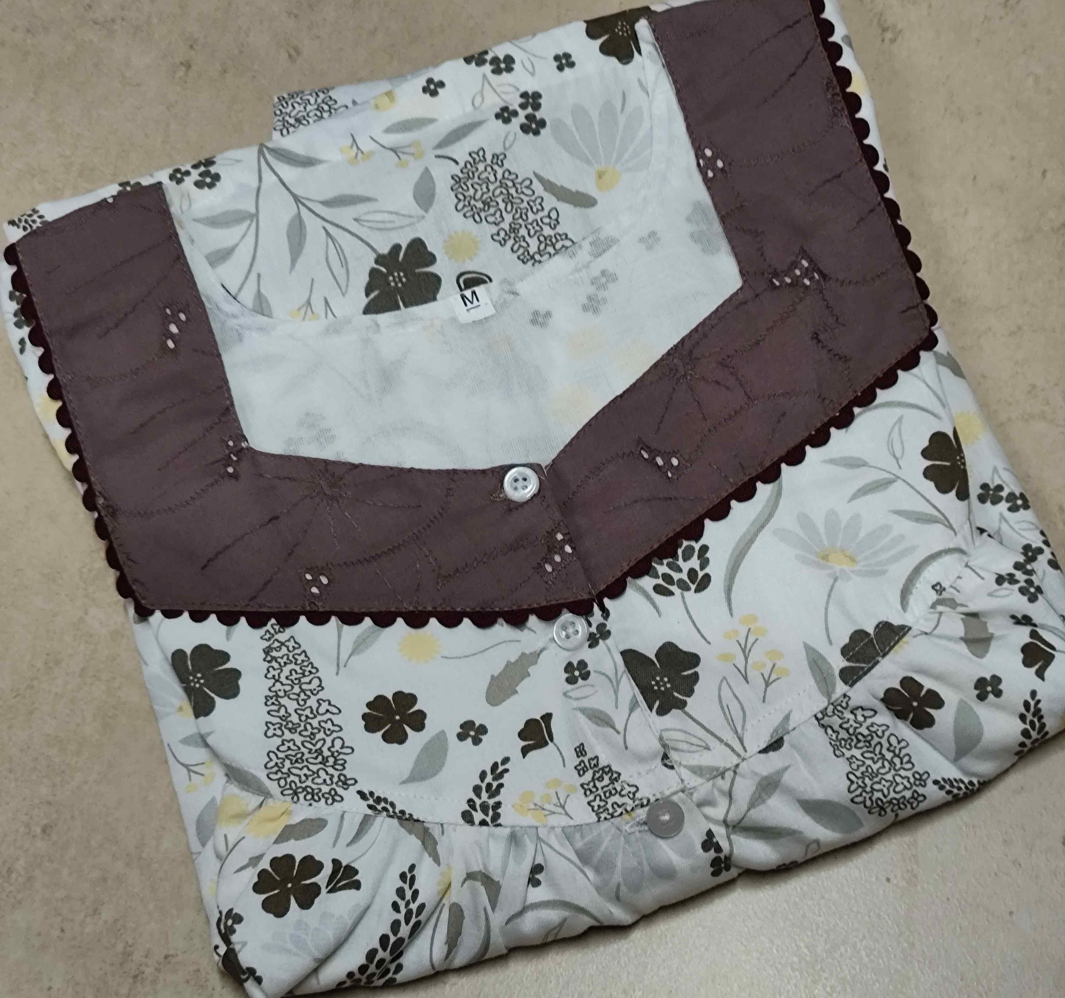 Cotton Pleated, Half Open Large Printed Nighty