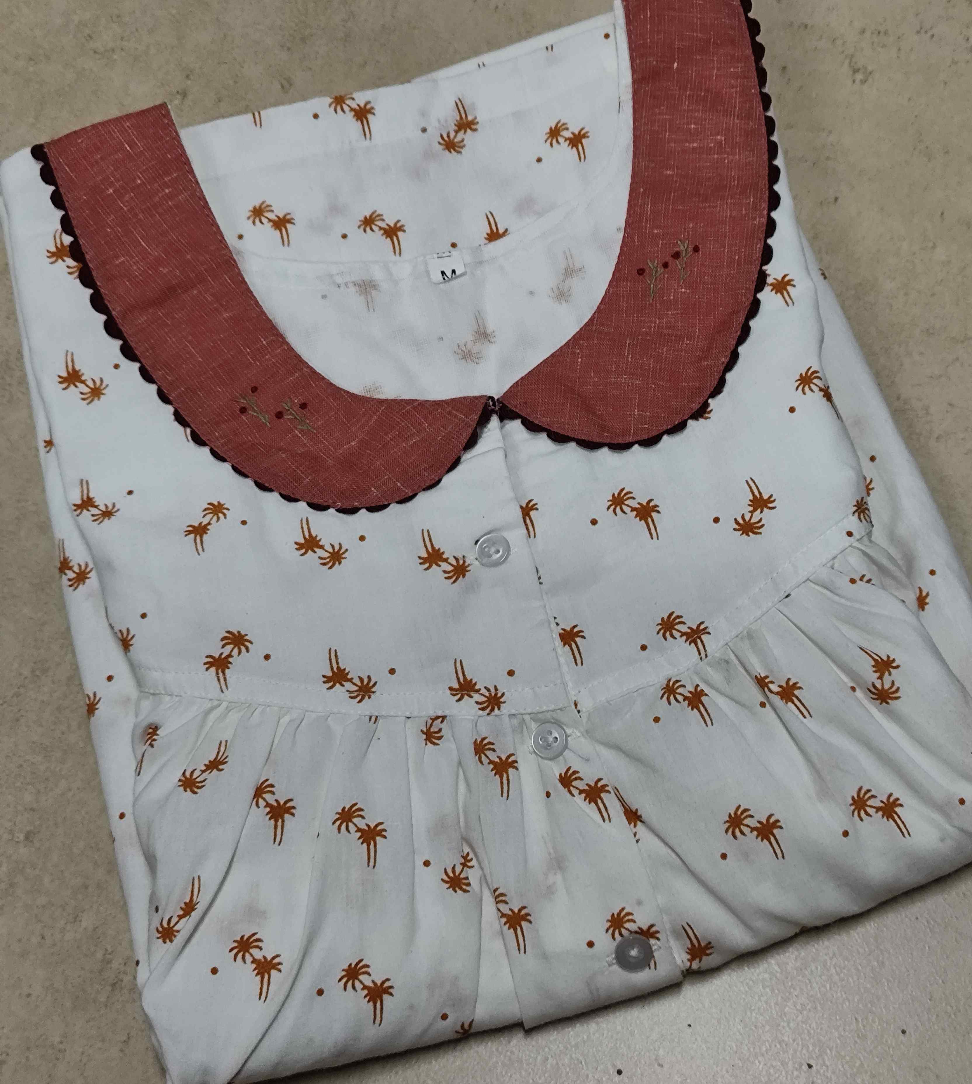 Cotton Pleated, With Pockets, Half Open Medium Printed Nighty