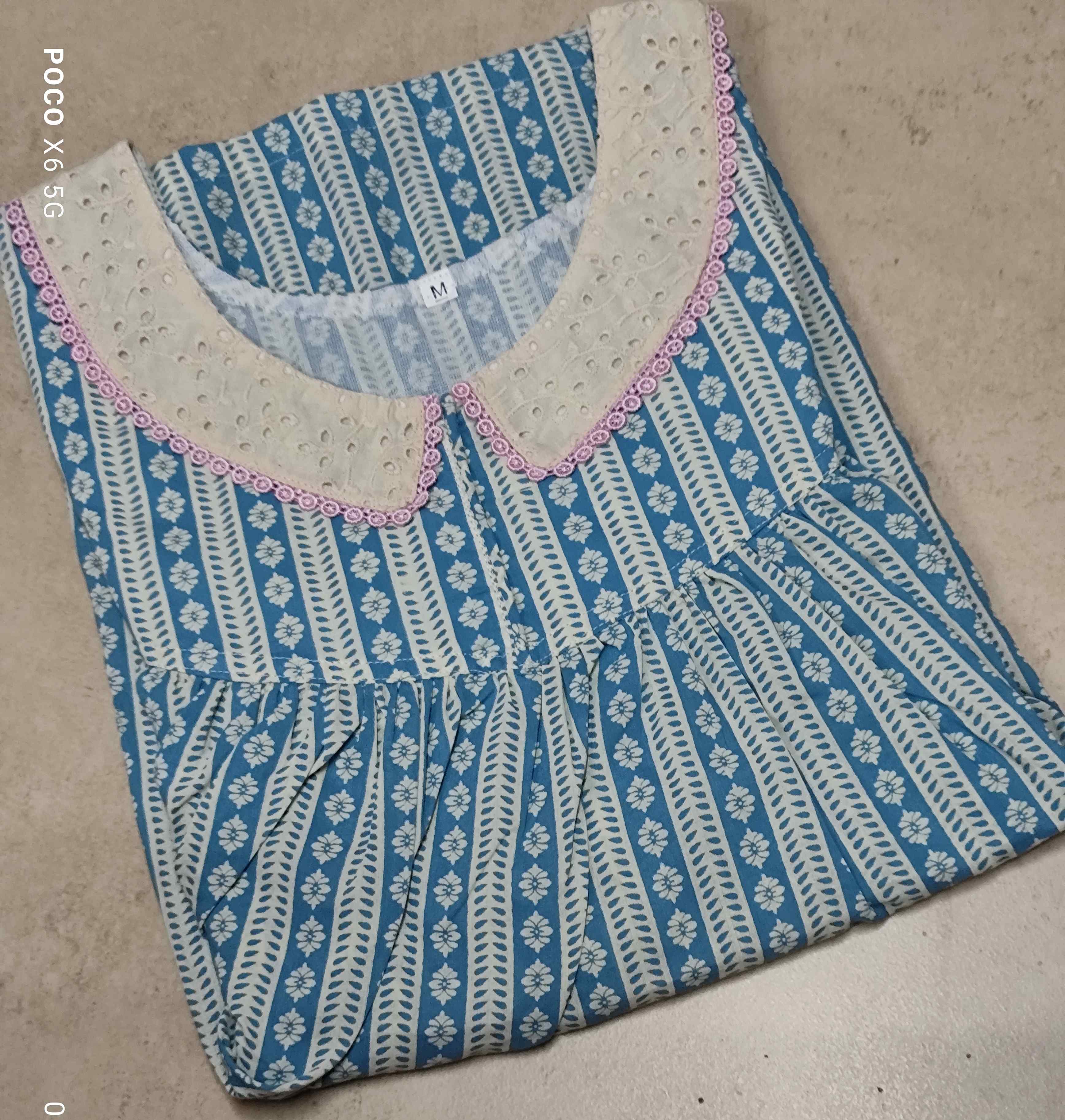 Cotton Pleated, With Pockets, No Open Medium Printed Nighty