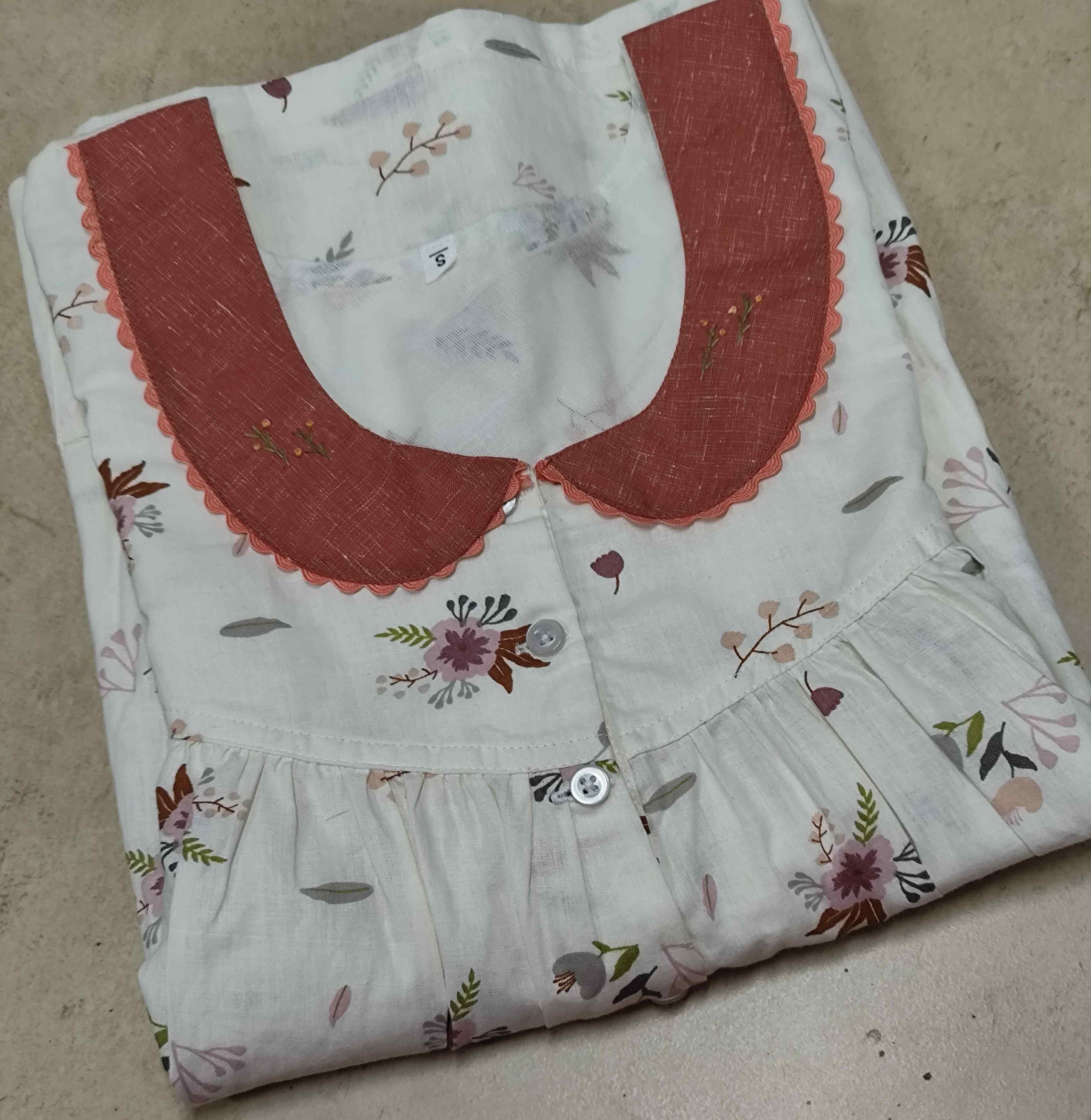 Cotton Pleated, With Pockets, Half Open Large Printed Nighty