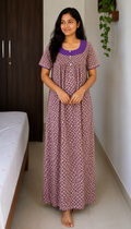 Cotton Pleated, With Pockets, Half Open Medium Printed Nighty