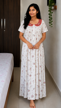 Cotton Pleated, With Pockets, Half Open Medium Printed Nighty