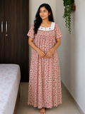 Cotton Pleated, With Pockets, Full Open Medium Printed Nighty