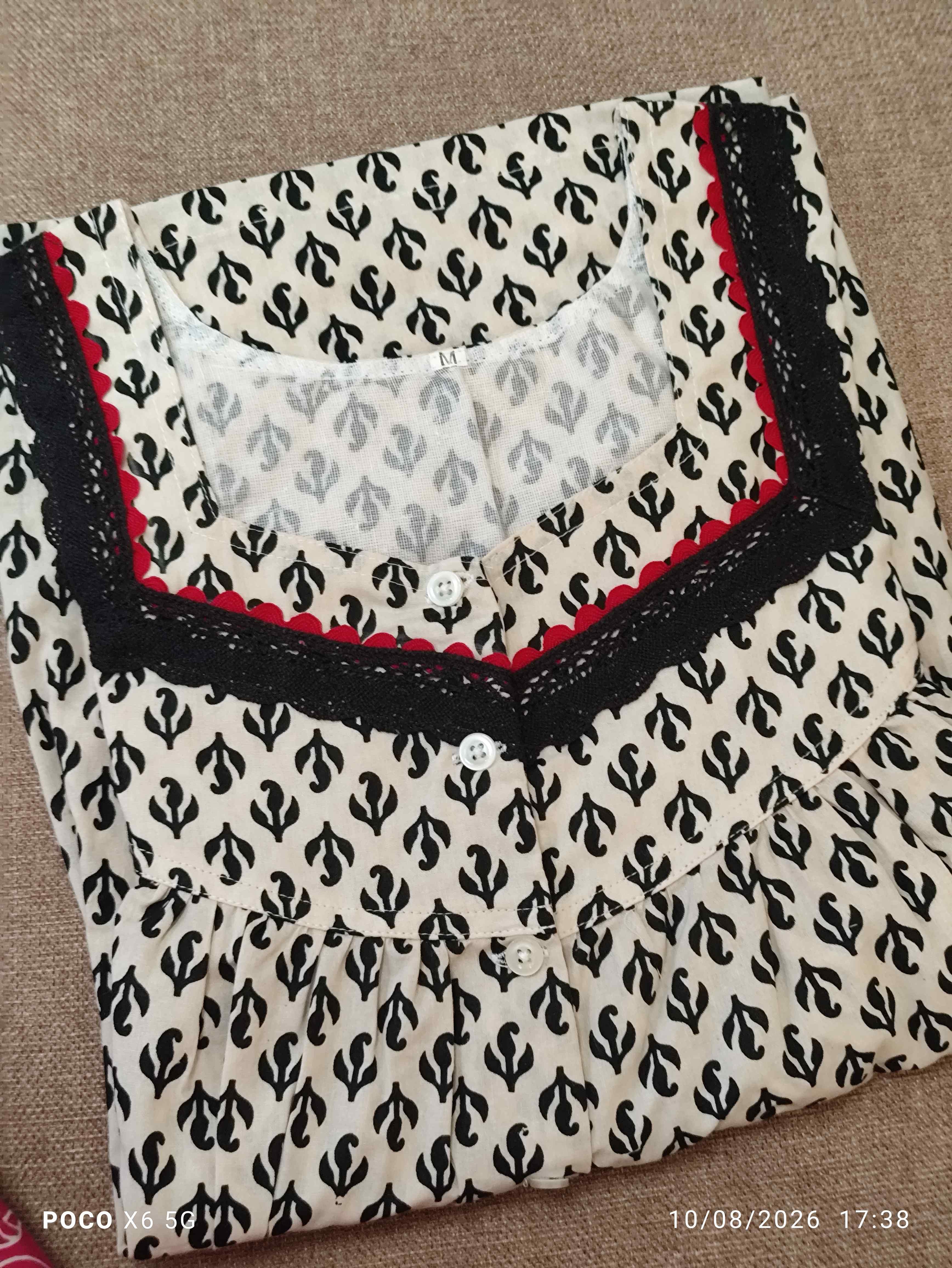 Cotton Pleated, With Pockets, Half Open Medium Printed Nighty