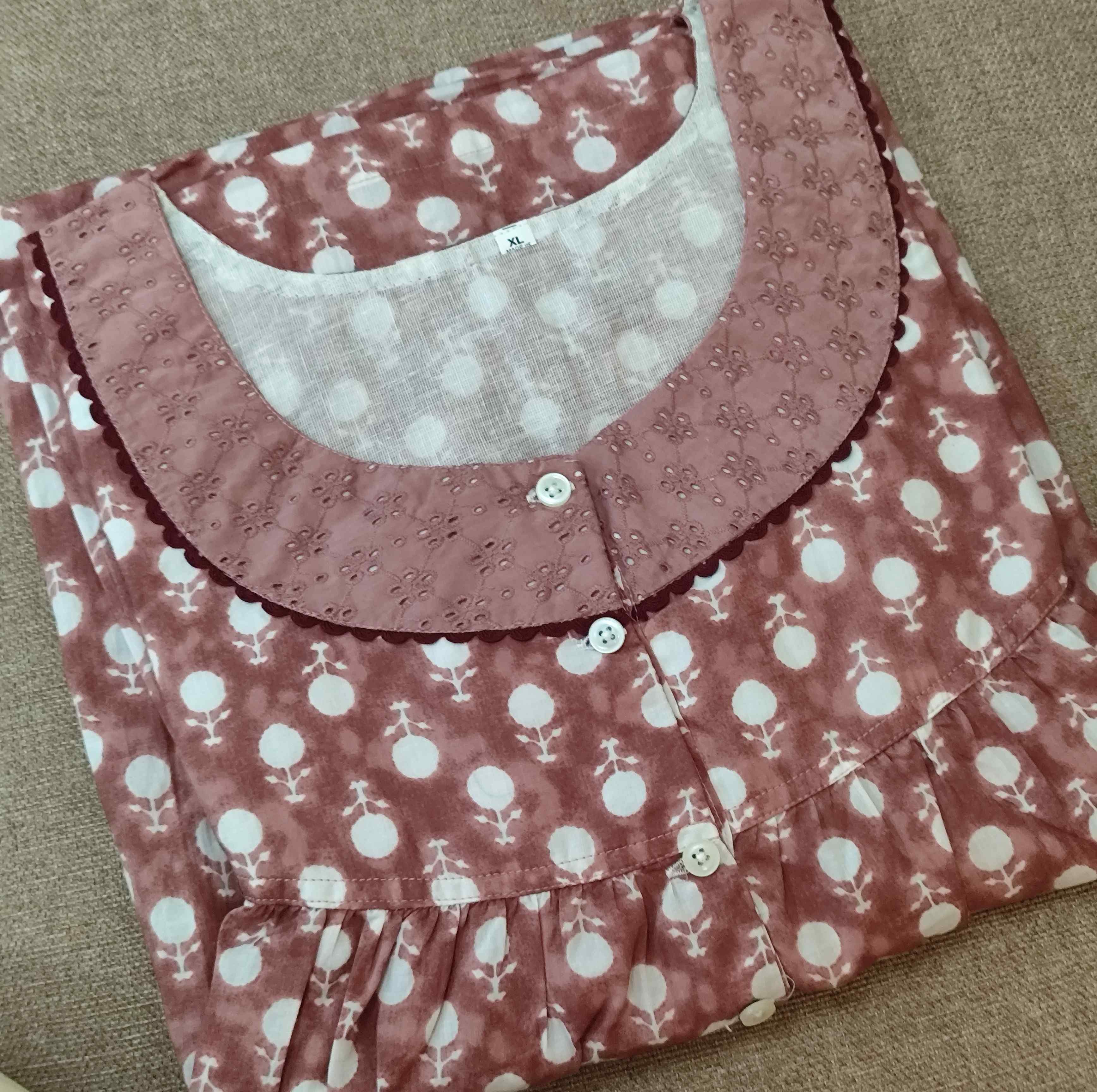Cotton Pleated, With Pockets, Half Open Xlarge Printed Nighty