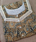 Cotton Pleated, With Pockets, Half Open Small Printed Nighty