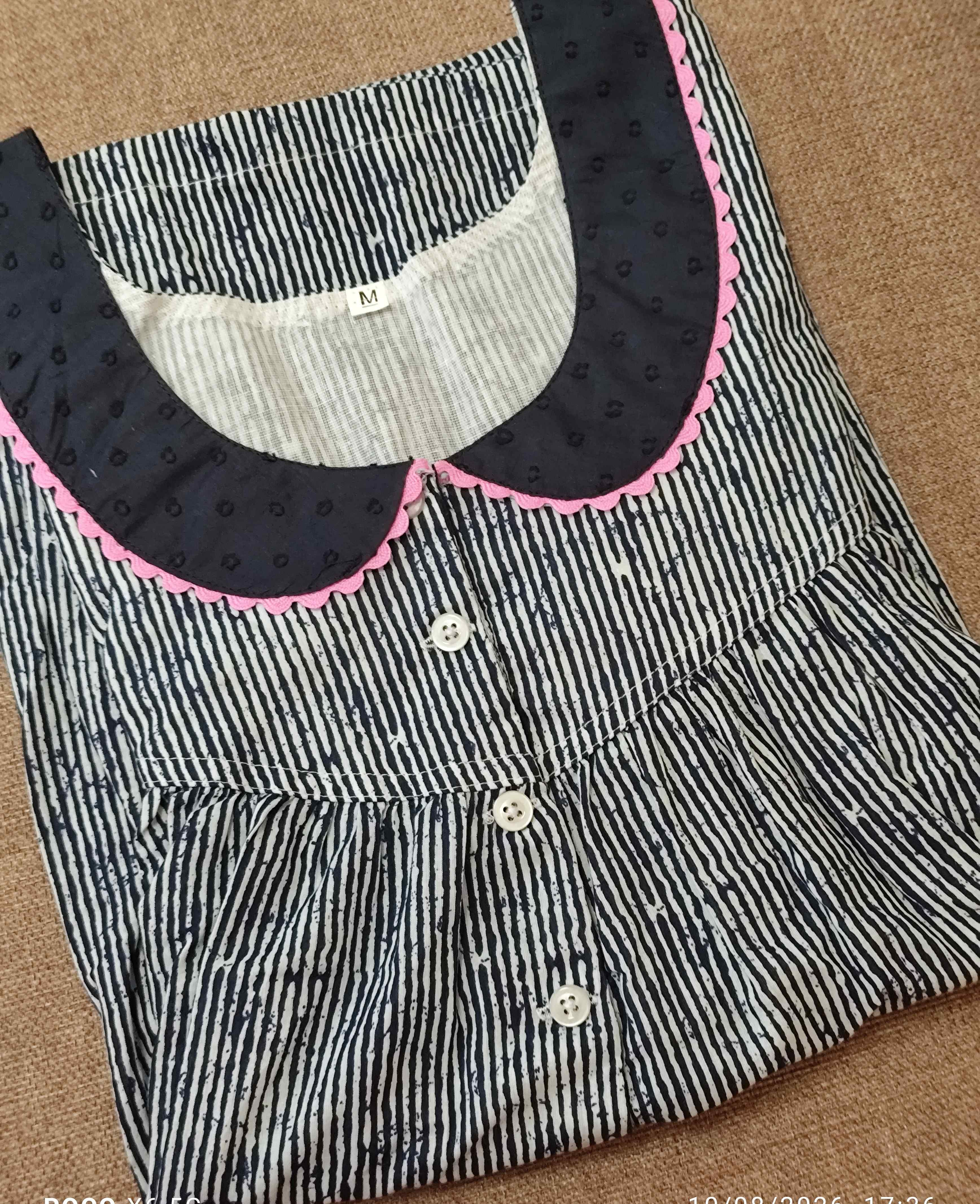 Cotton Pleated, With Pockets, Half Open Large Printed Nighty