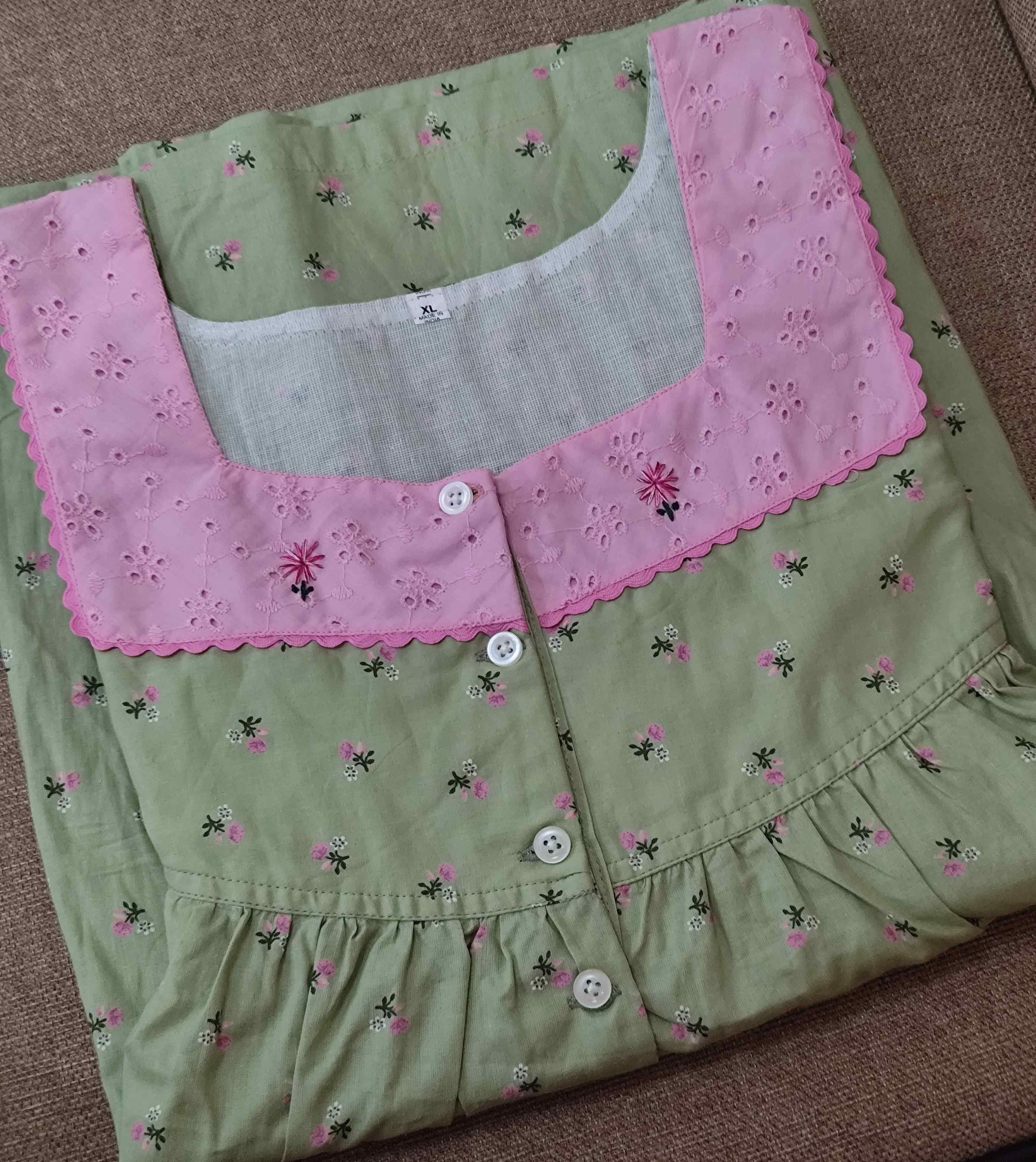 Cotton Pleated, With Pockets, Half Open Xlarge Printed Nighty