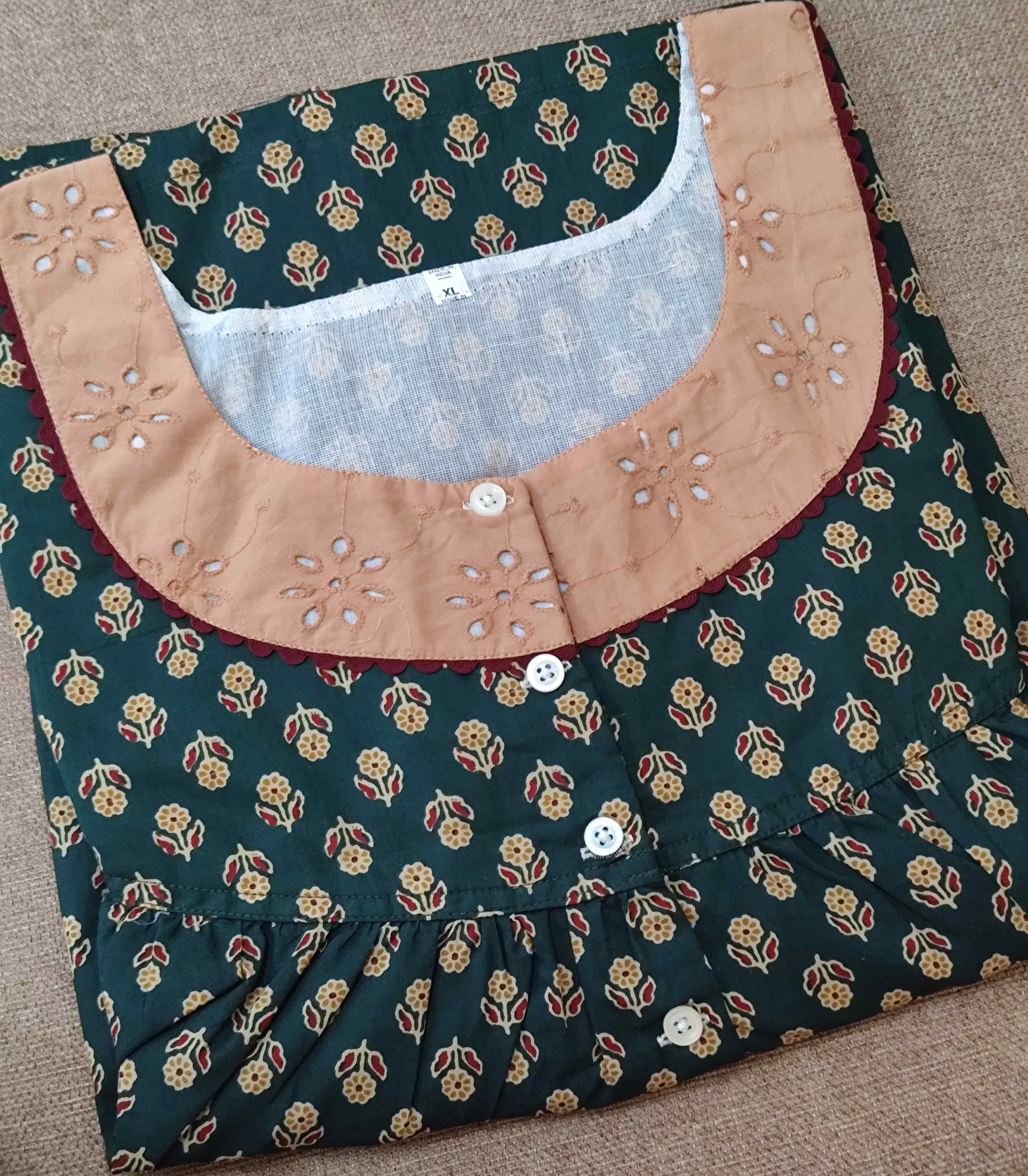 Cotton Pleated, With Pockets, Half Open Xlarge Printed Nighty
