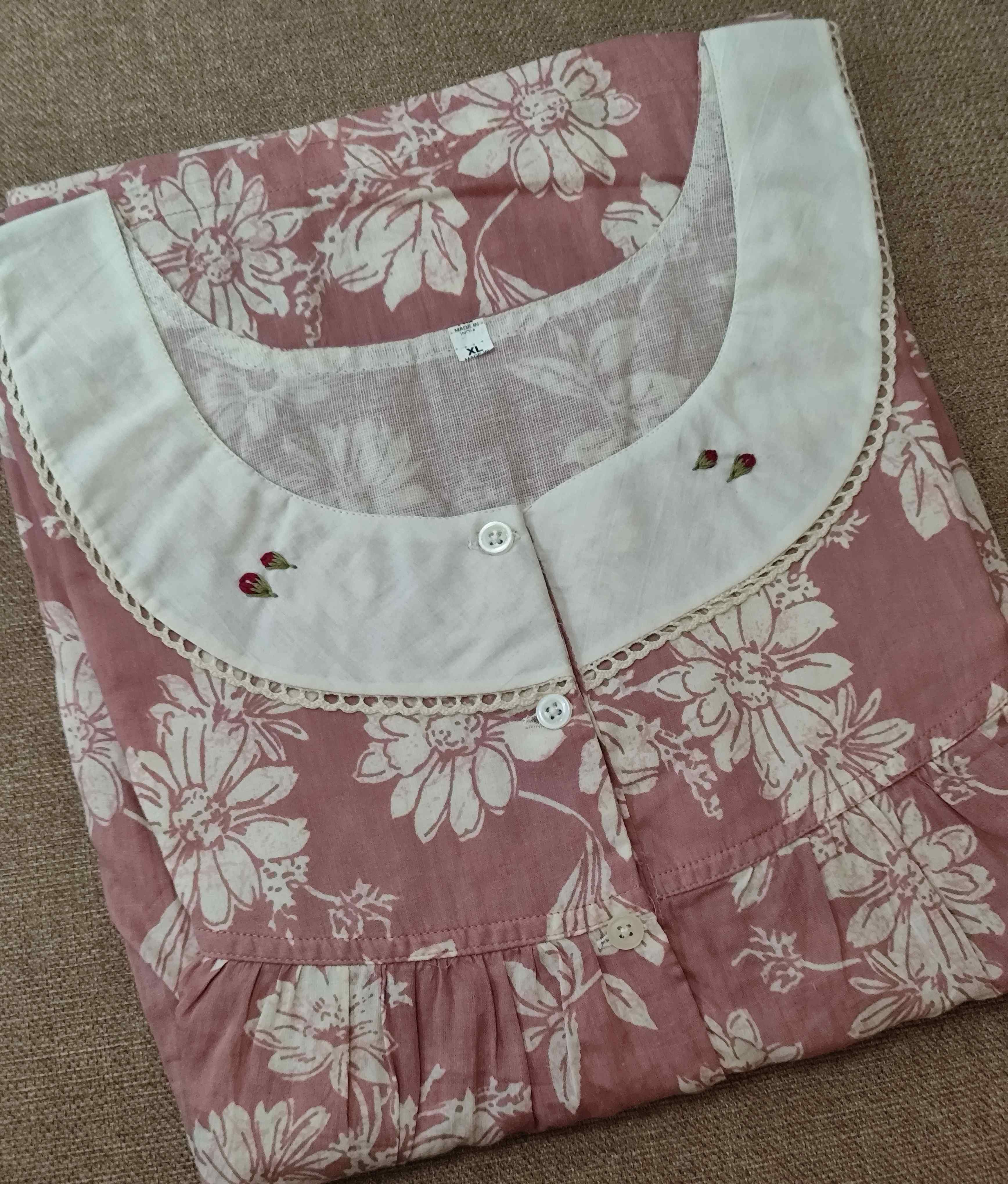 Cotton Pleated, With Pockets, Half Open Xlarge Printed Nighty