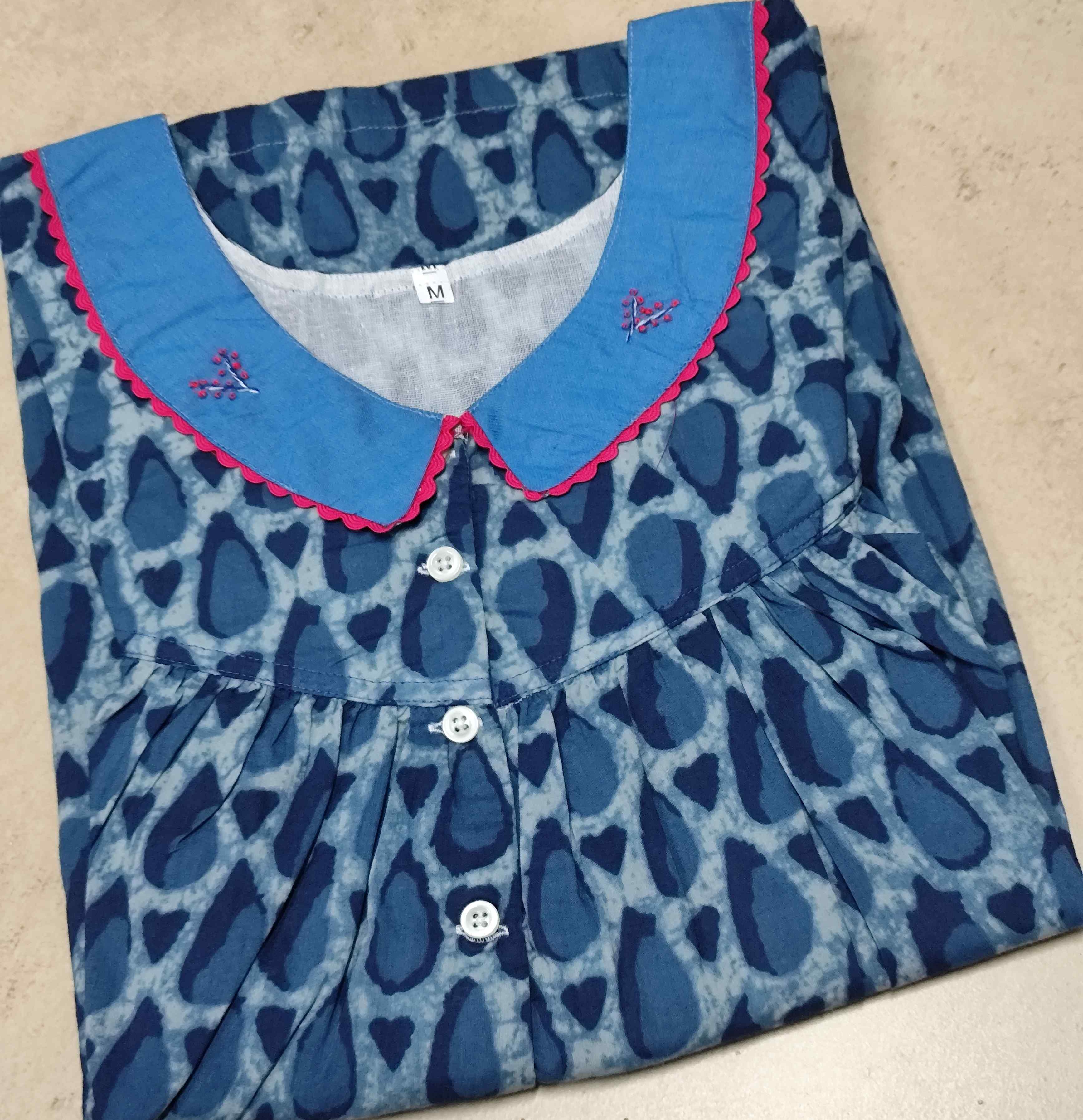 Cotton Pleated, With Pockets, Half Open Medium Printed Nighty
