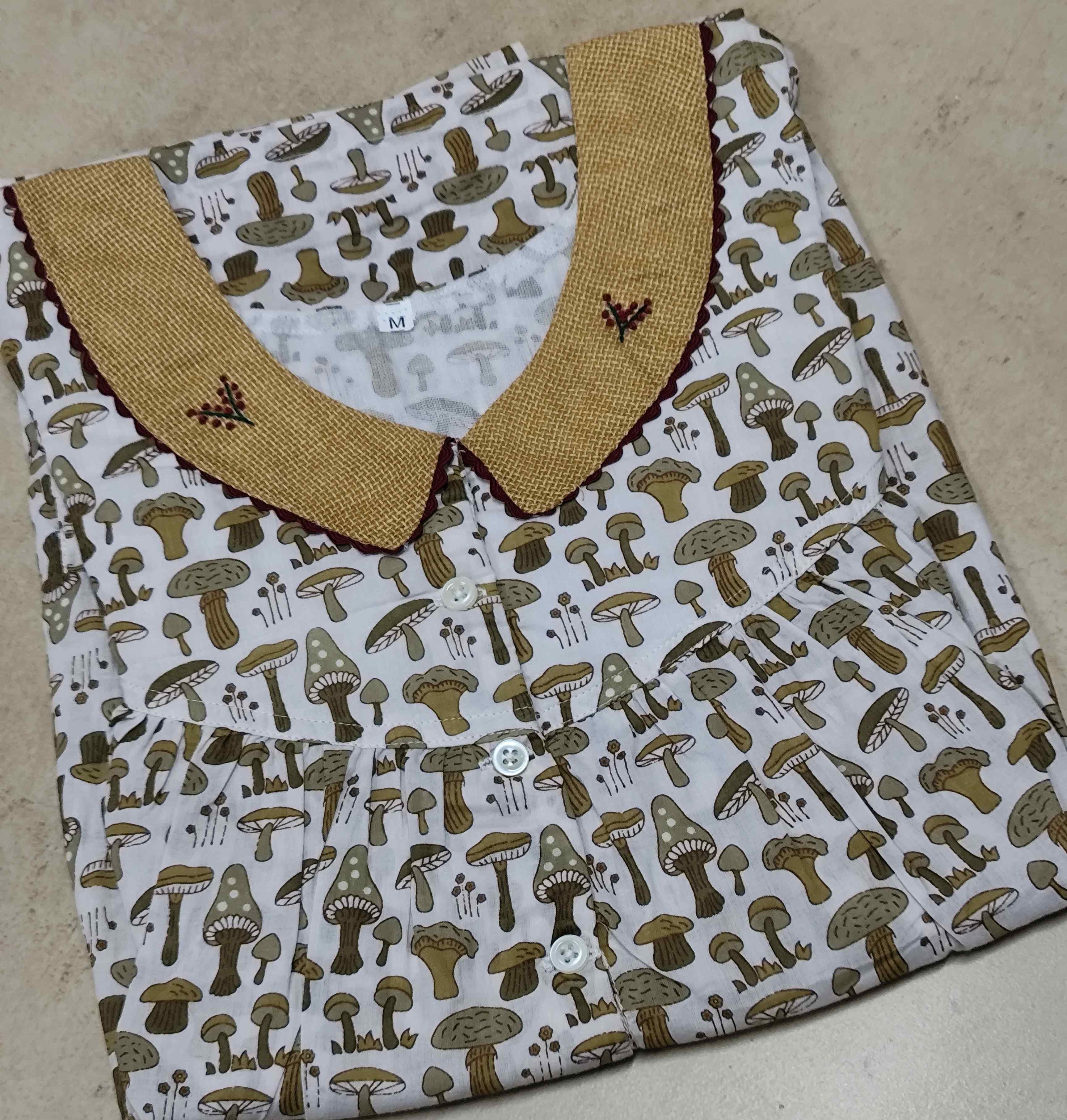 Cotton Pleated, With Pockets, Half Open Medium Printed Nighty