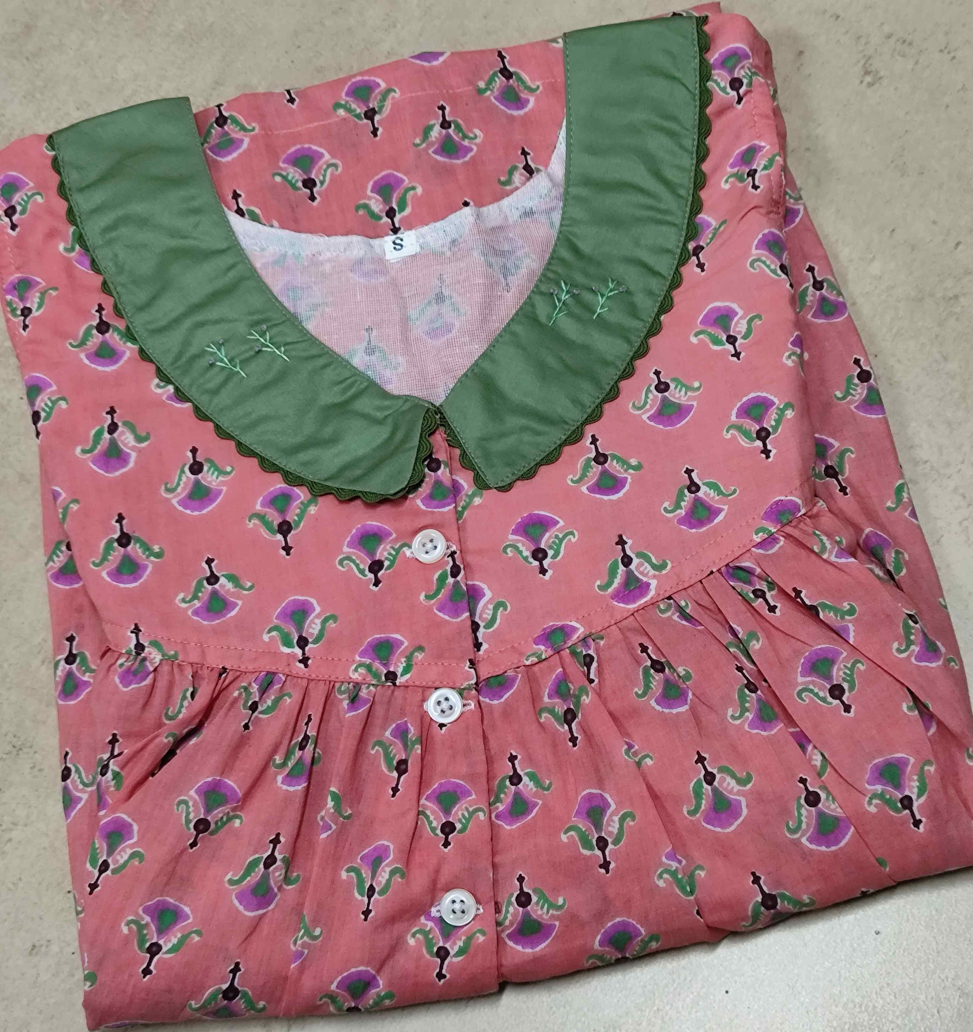 Cotton Pleated, With Pockets, Half Open Medium Printed Nighty