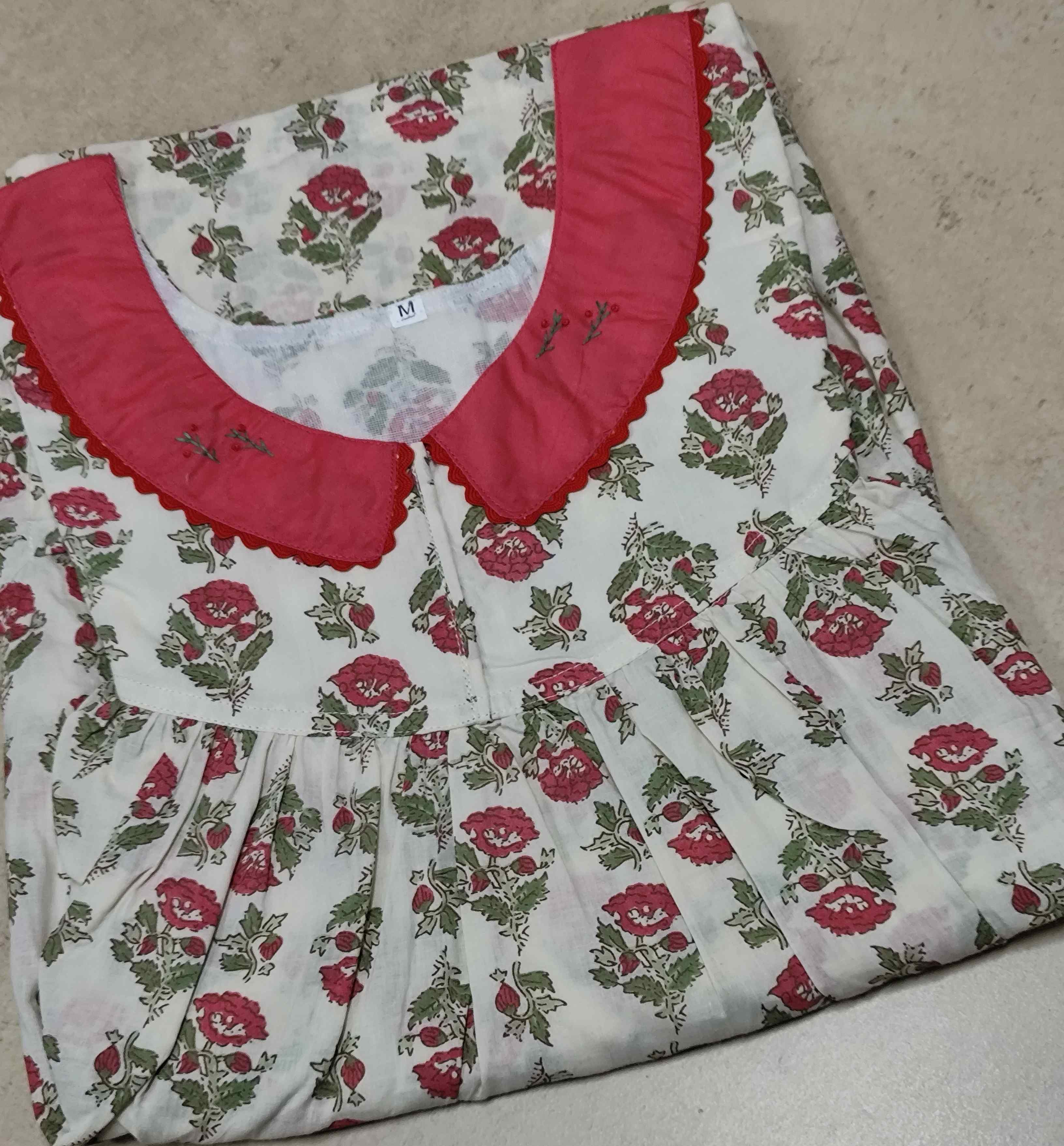 Cotton Pleated, With Pockets, No Open Medium Printed Nighty