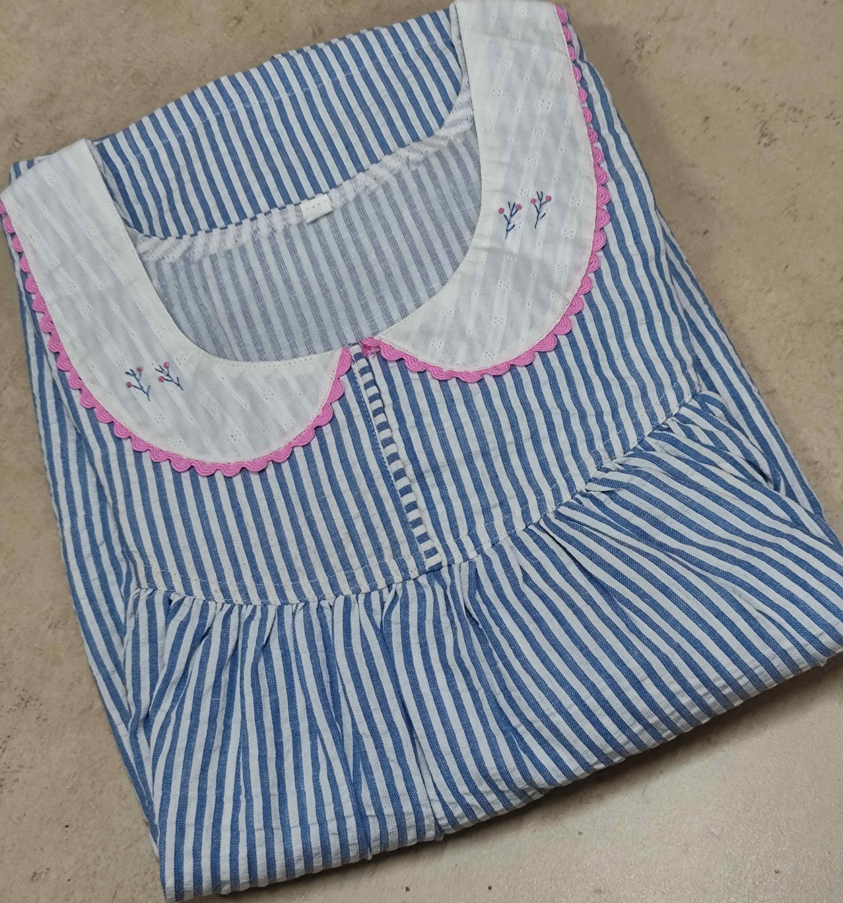 Cotton Pleated, With Pockets, No Open Medium Printed Nighty