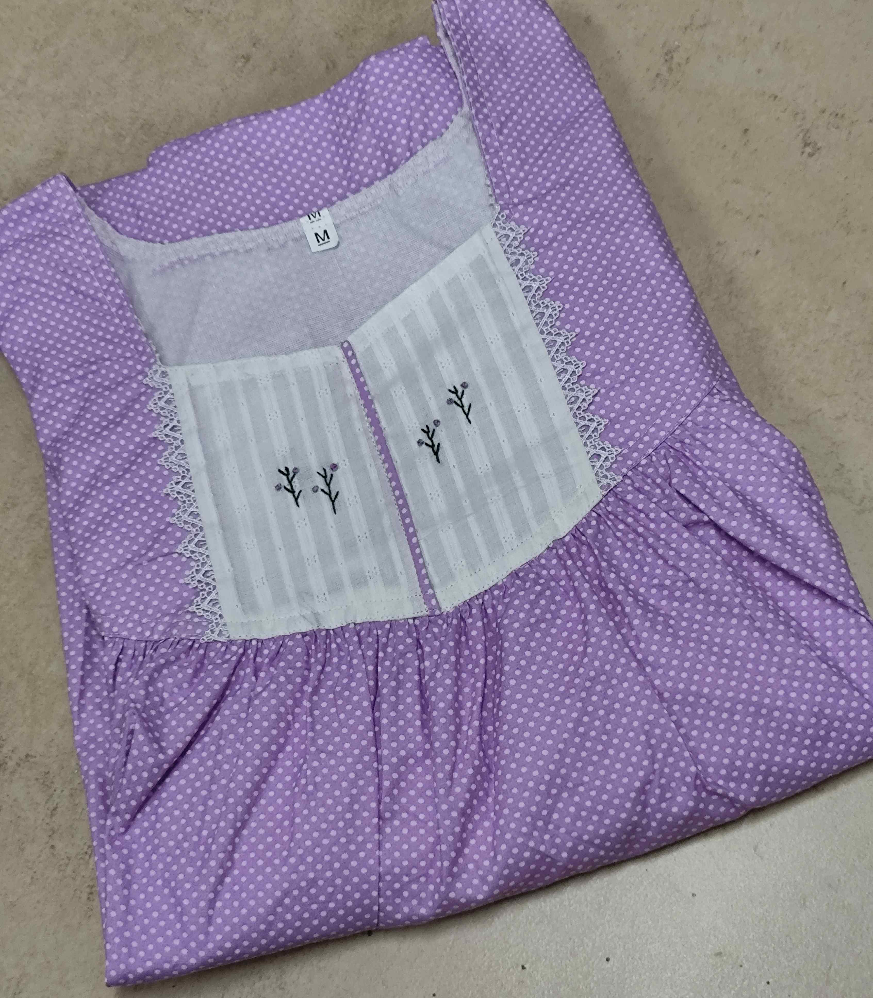 Cotton Pleated, With Pockets, No Open Medium Printed Nighty