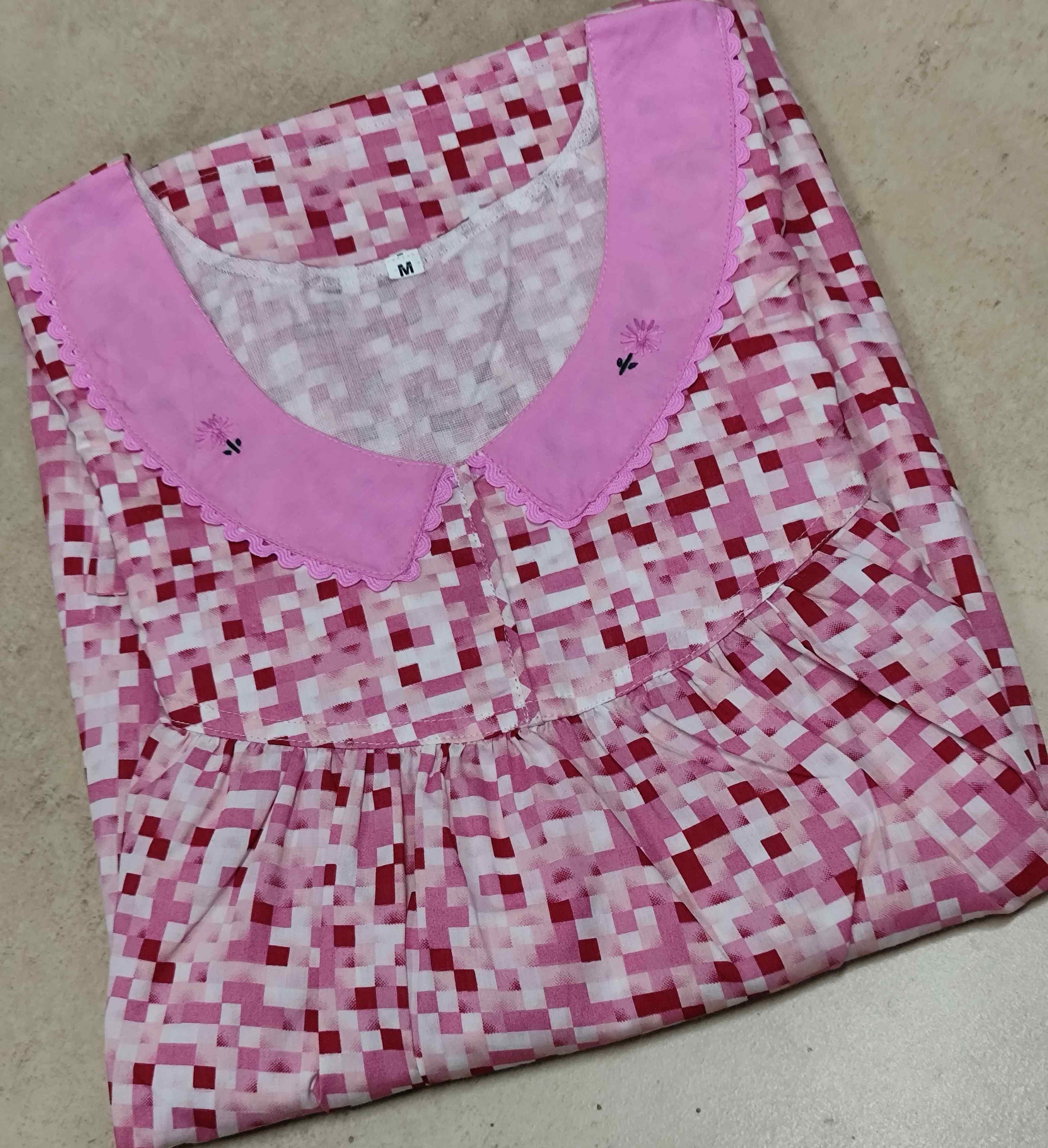 Cotton Pleated, With Pockets, No Open Medium Printed Nighty