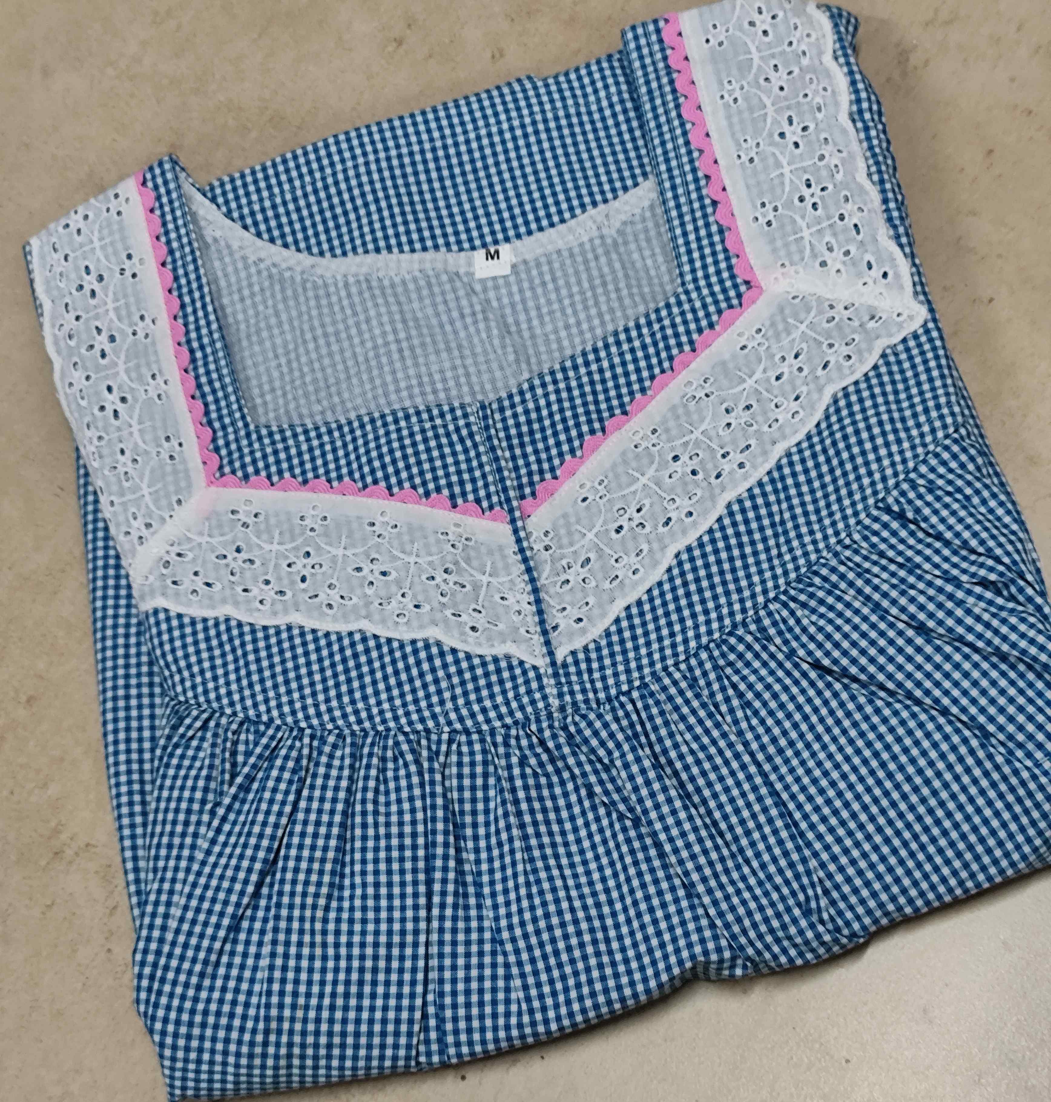Cotton Pleated, With Pockets, No Open Medium Printed Nighty
