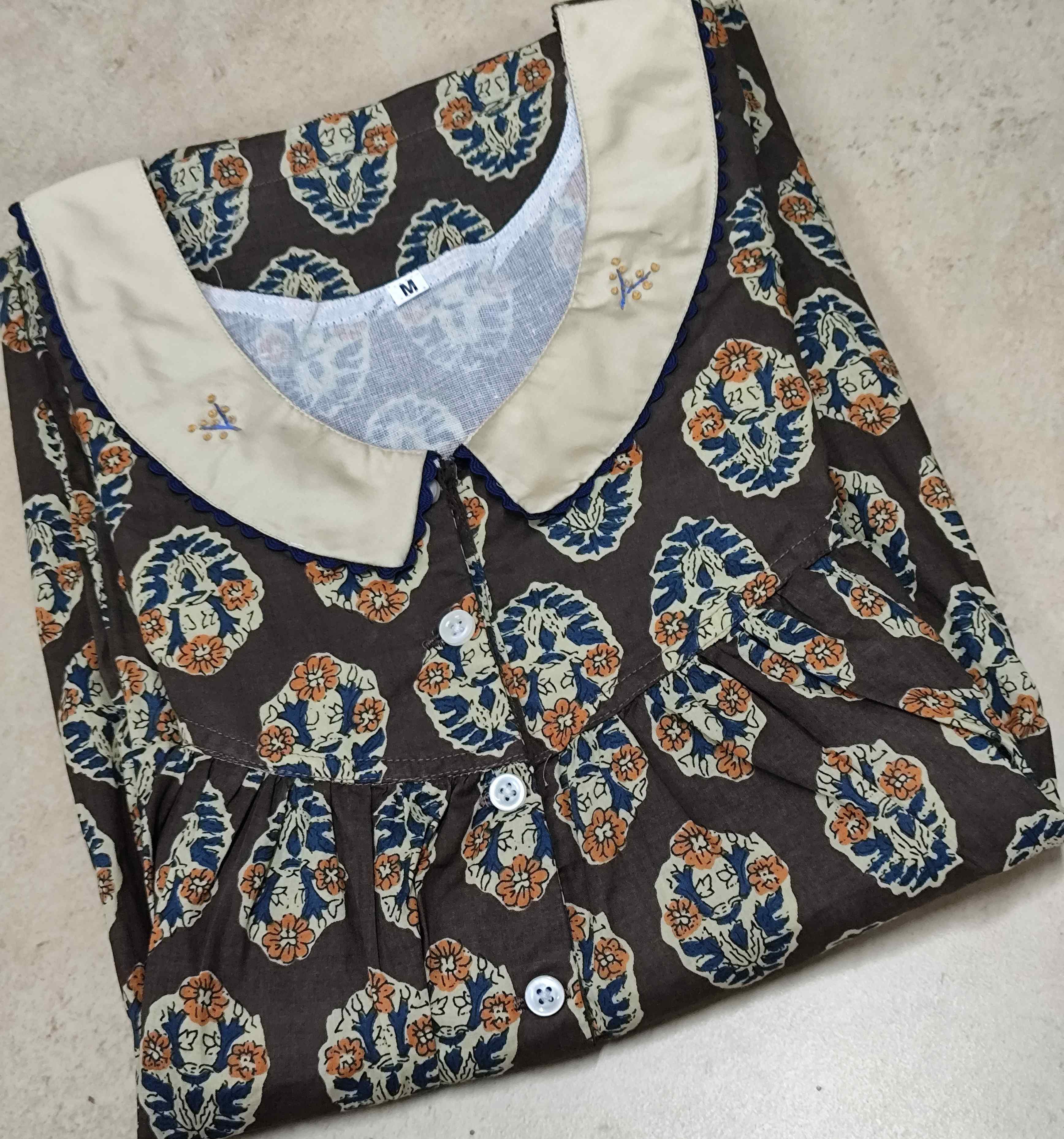 Cotton Pleated, With Pockets, Half Open Medium Printed Nighty
