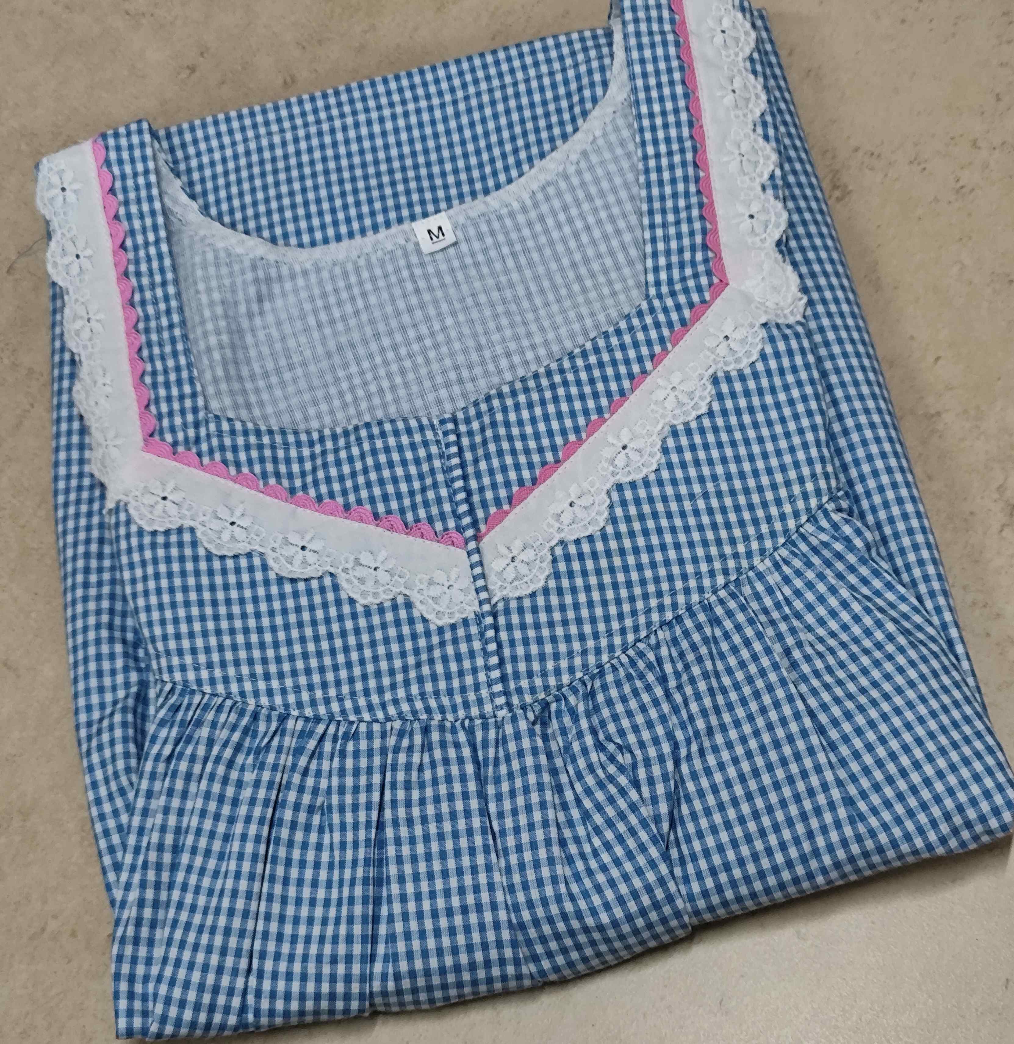 Cotton Pleated, No Open Medium Printed Nighty