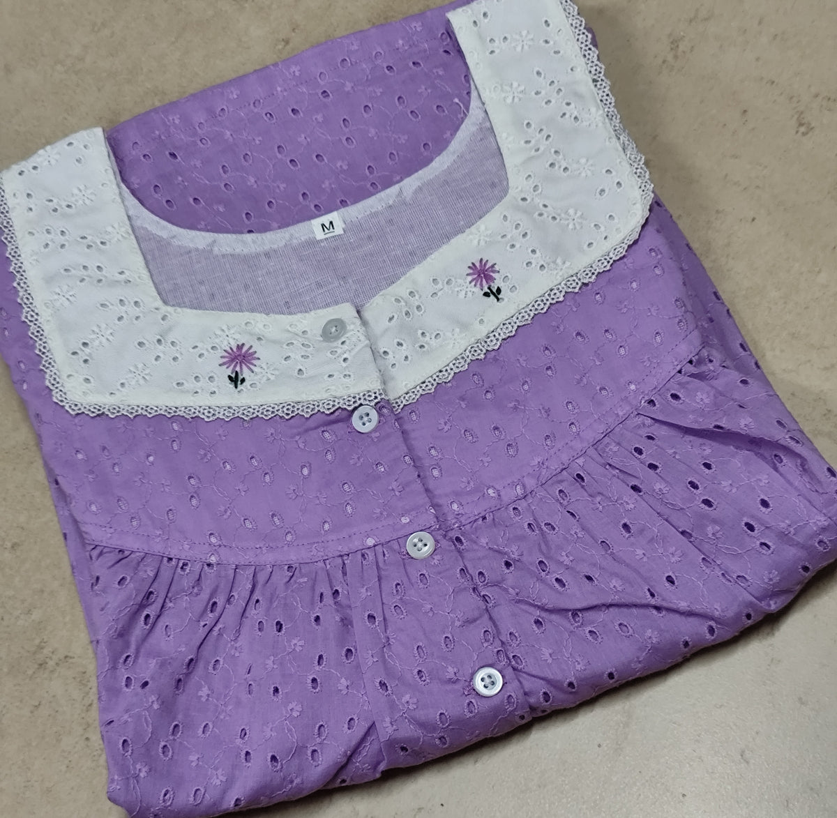 Hacoba Pleated, With Pockets, Half Open Large Printed Nighty