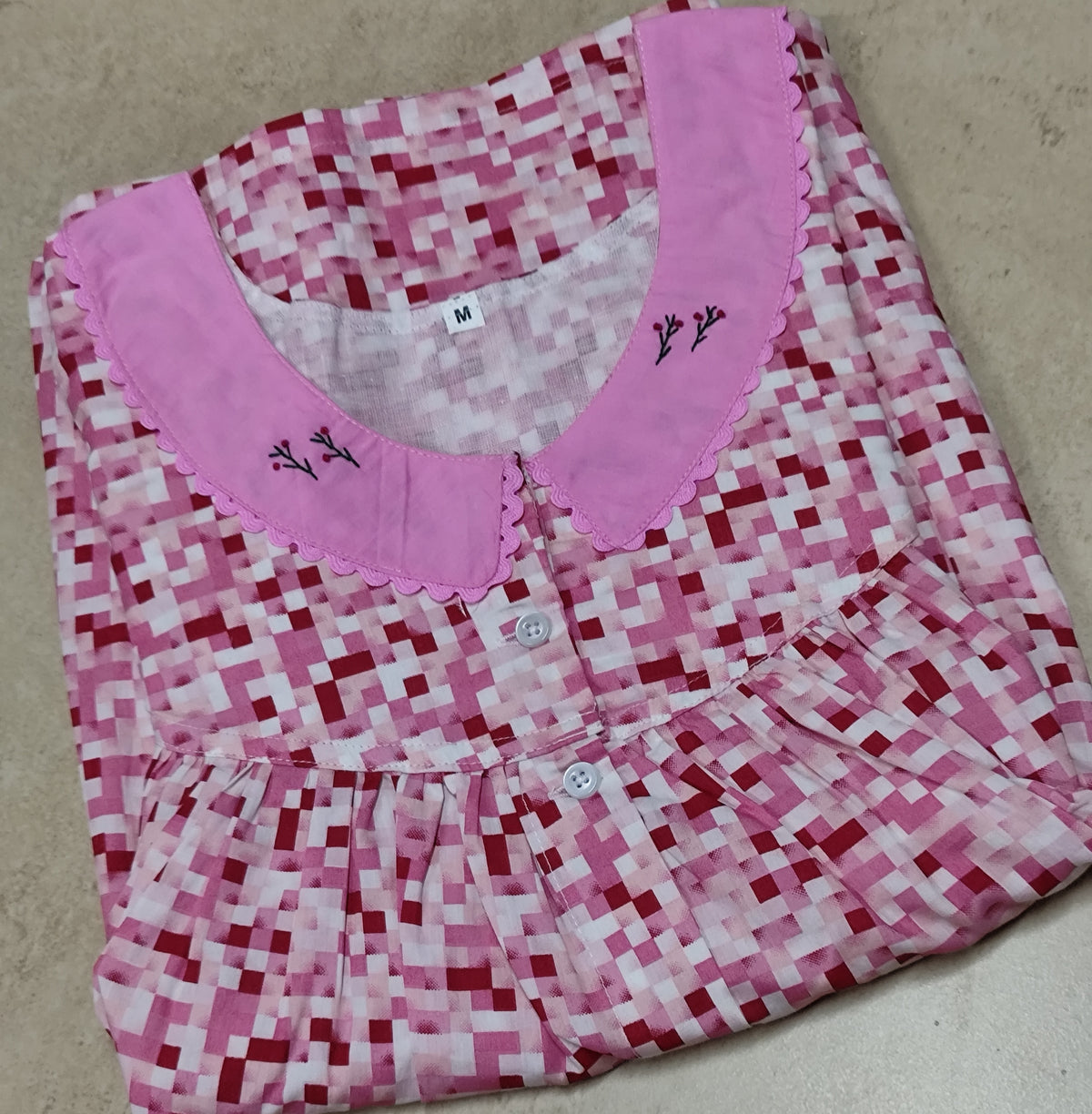 Cotton Pleated, Full Open Medium Printed Nighty