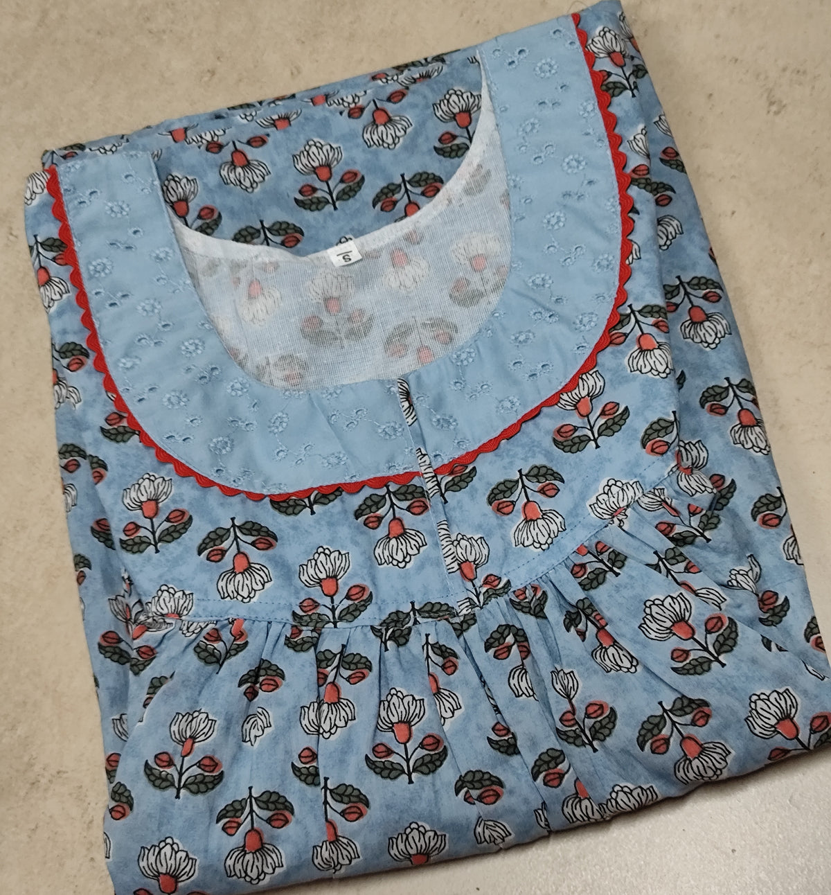 Soft Cotton Pleated, With Pockets, No Open Large Printed Nighty