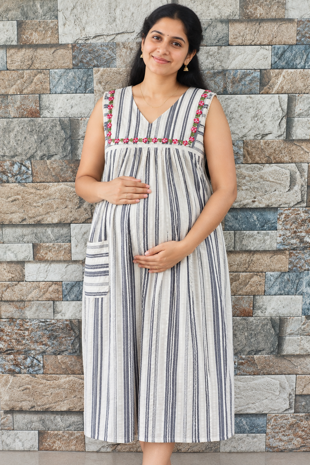 Cotton Side zip, With Pockets Small Printed Maternity Wear