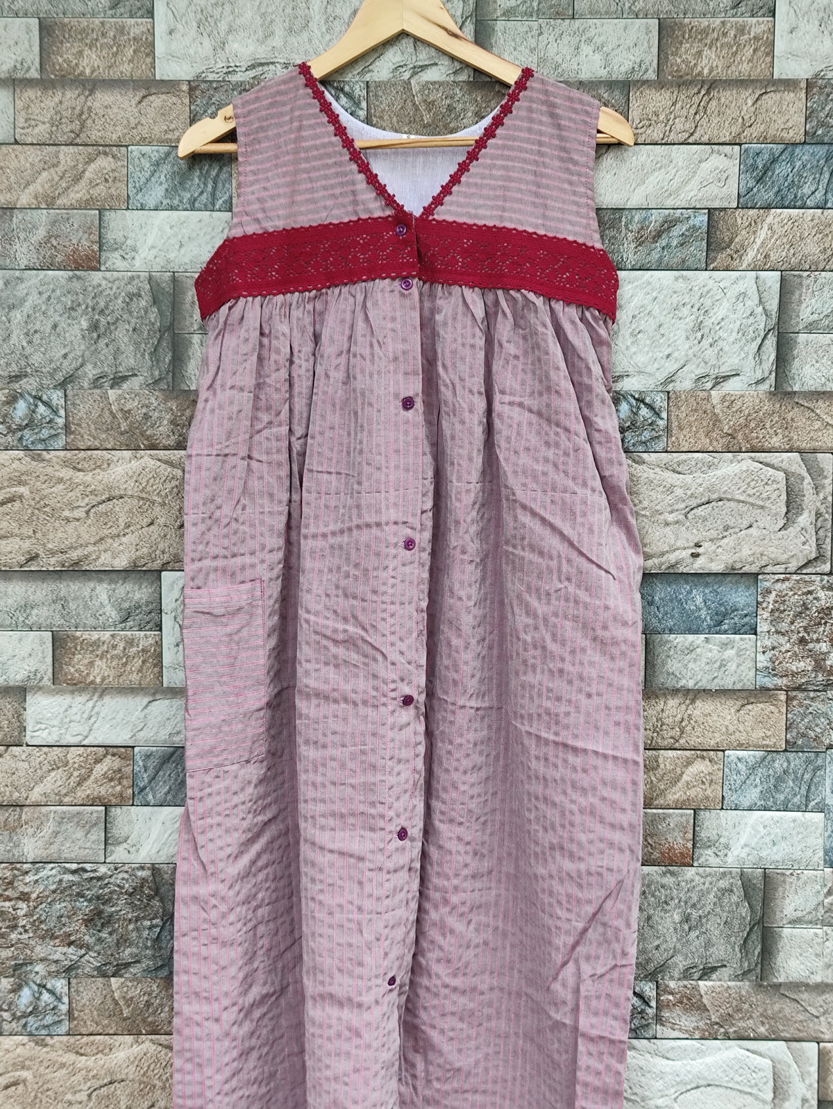 Cotton With Pockets, Full Open Medium Printed Frock Nighty