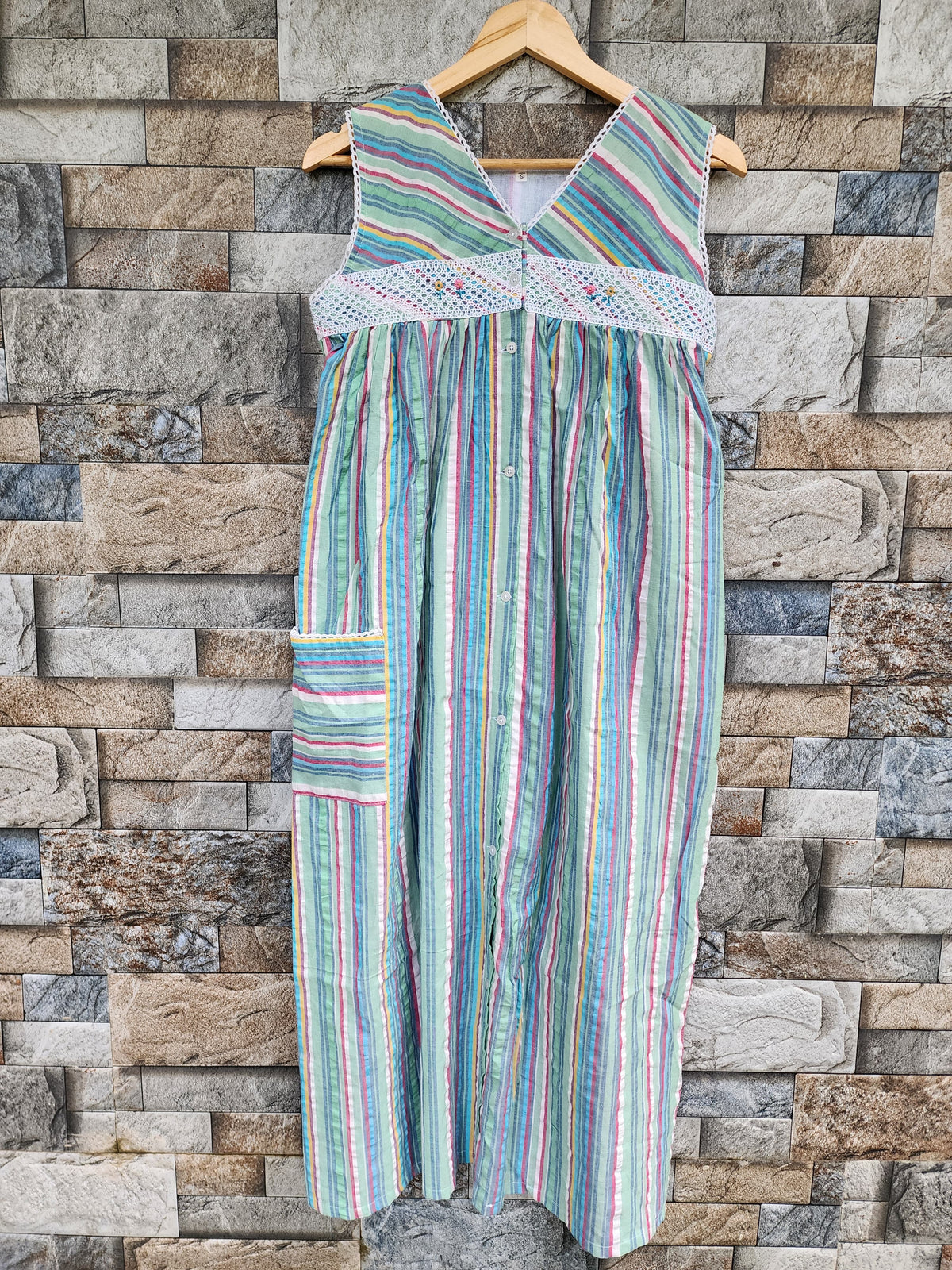 Cotton With Pockets, Full Open Small Printed Frock Nighty