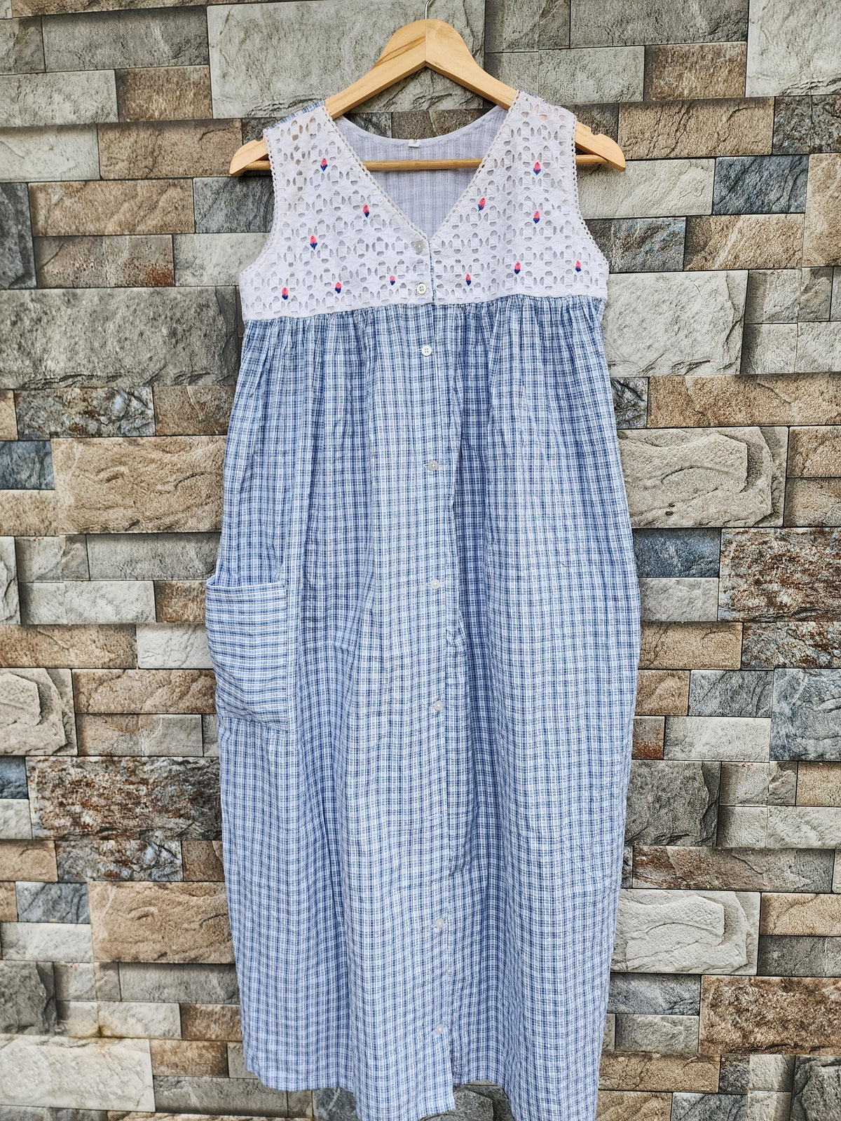 Cotton With Pockets, Full Open Large Printed Frock Nighty
