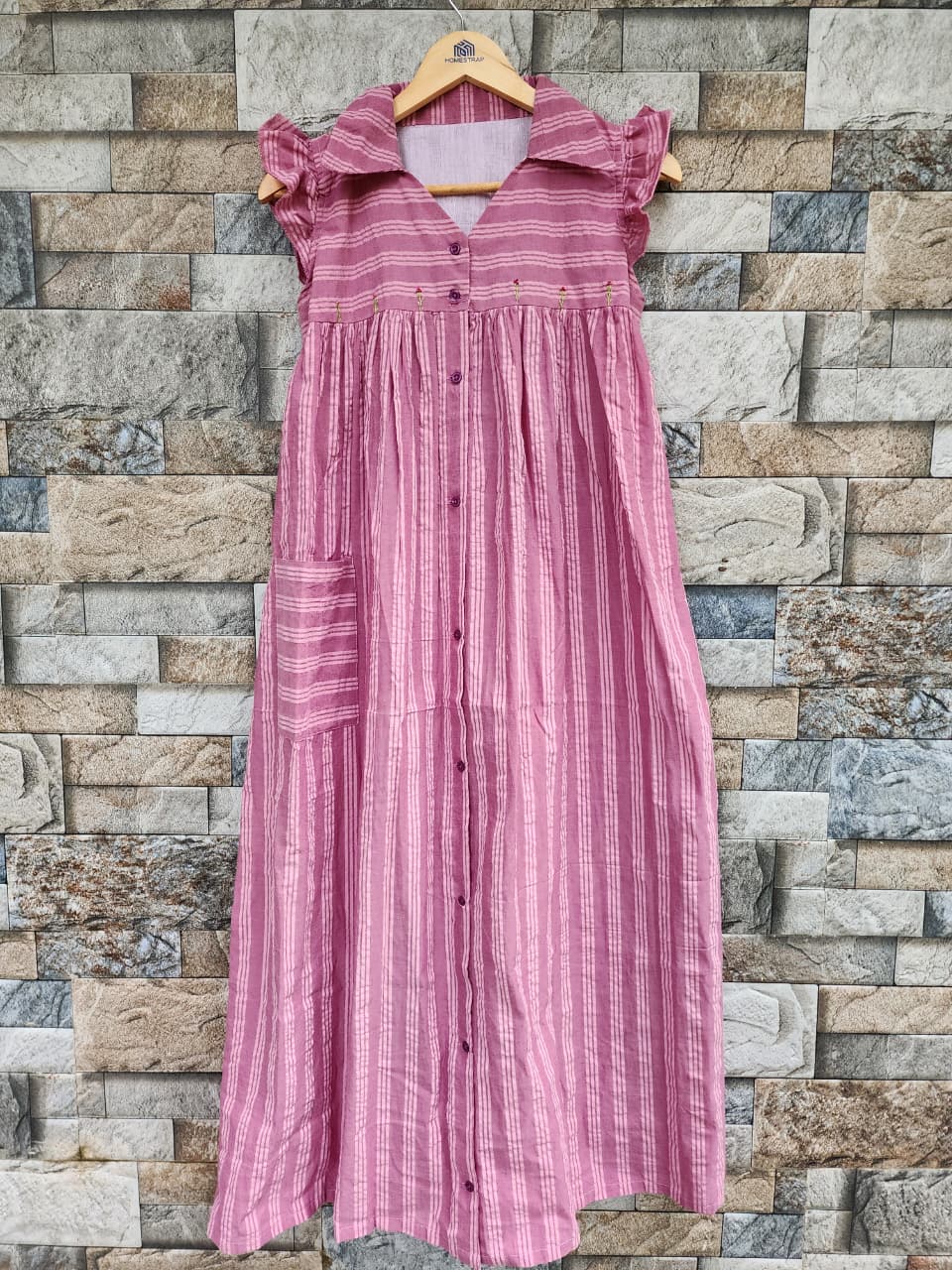 Cotton With Pockets, Full Open Large Printed Frock Nighty